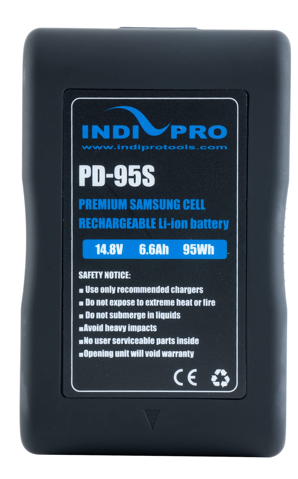 IndiPRO Compact Series 95Wh 14.8V V-Mount Lithium-Ion Battery - 10A Continuous Output with D-Tap - 4-LED Power Indicator - Professional Power Solution for Sony, Canon, Blackmagic Cameras & LED Lights - Perfect for Film Production, Live Streaming & Photography