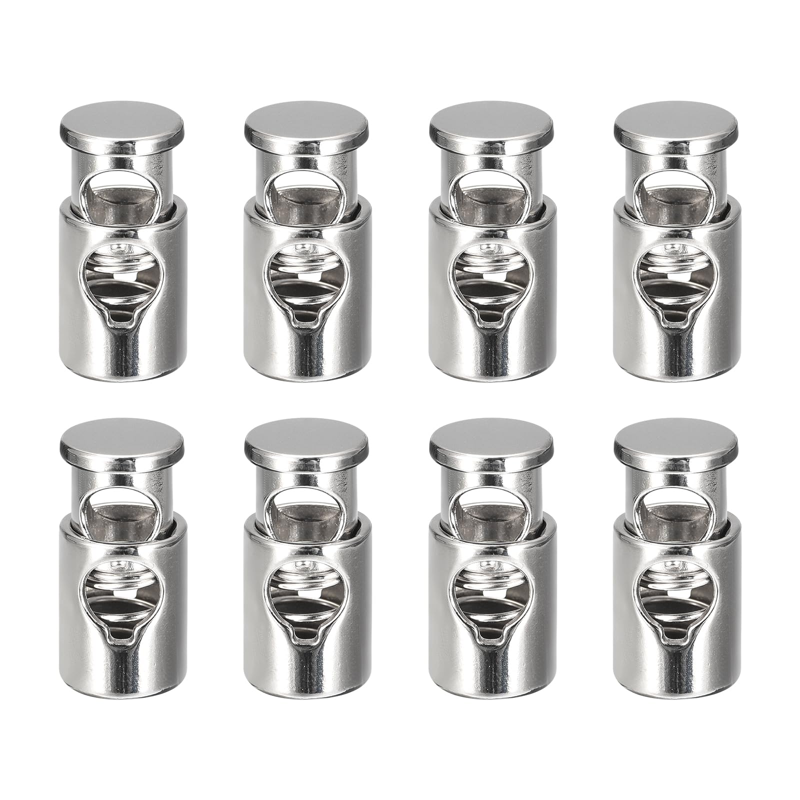 Metal Cord Locks 8Pcs - 4.2mm Spring Toggle Stoppers for Backpacks, Drawstrings & Lanyards - Silver White