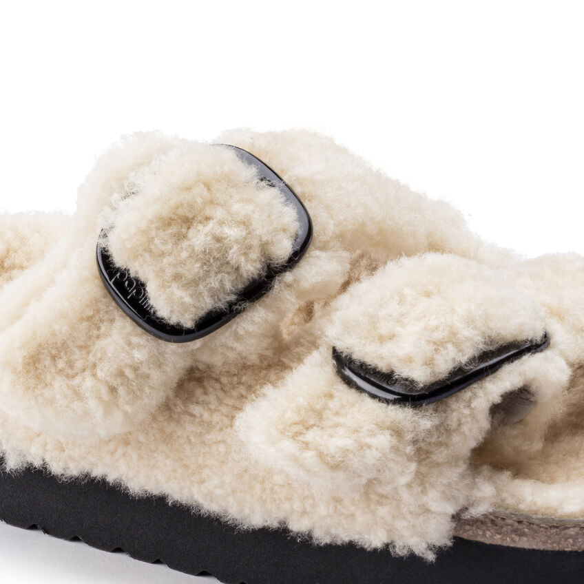 Birkenstock Arizona Big Buckle Shearling Sandals for Women - Soft Teddy Eggshell Color - Comfortable Orthopedic Footbed - Perfect for Casual Wear, Home & Travel