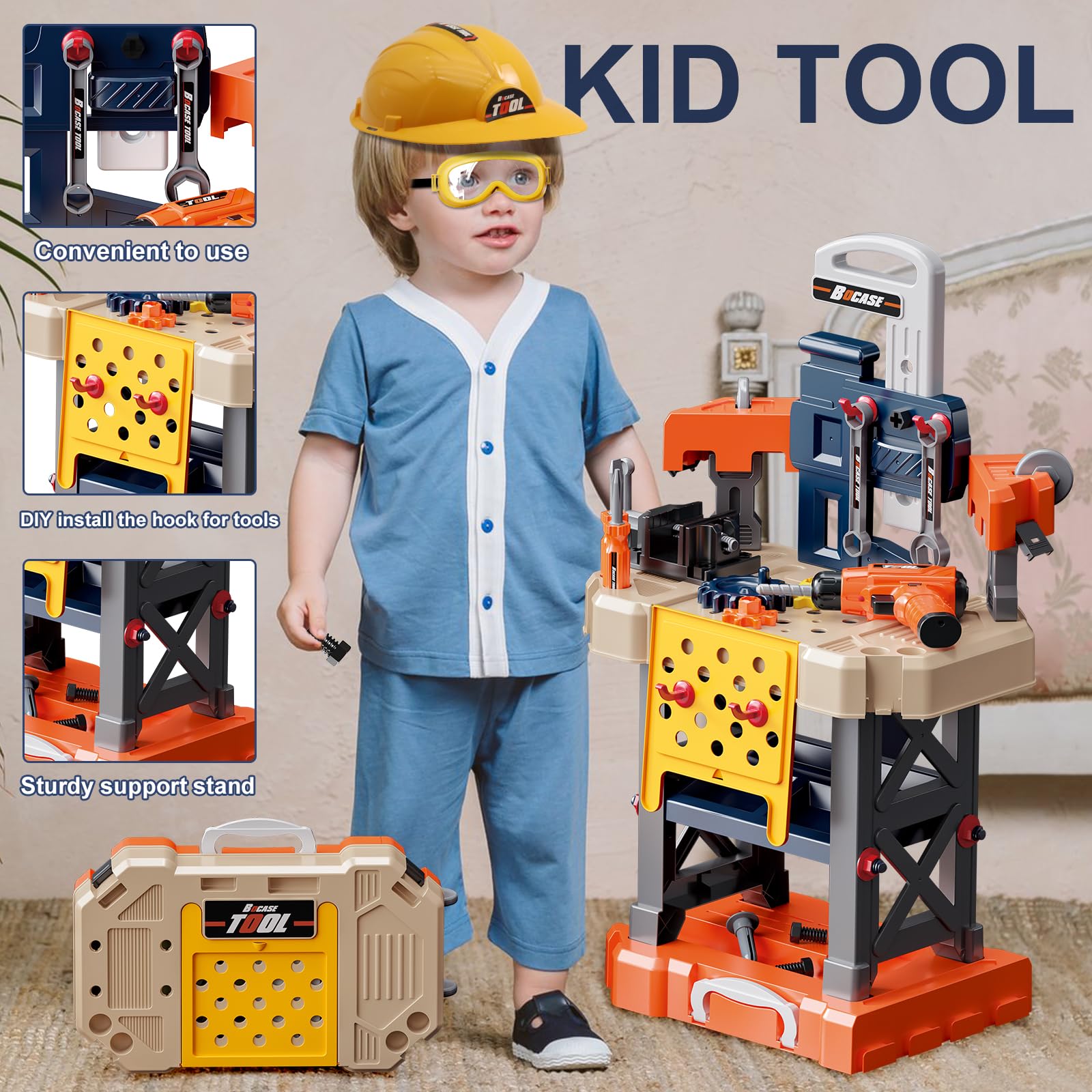 78-Piece Kids Tool Bench Set with Electric Toy Drill & Realistic Tools - Pretend Play Construction Toy for Toddlers Ages 3-6 | Perfect for DIY Pretend Play, Birthday Gifts & Early STEM Learning