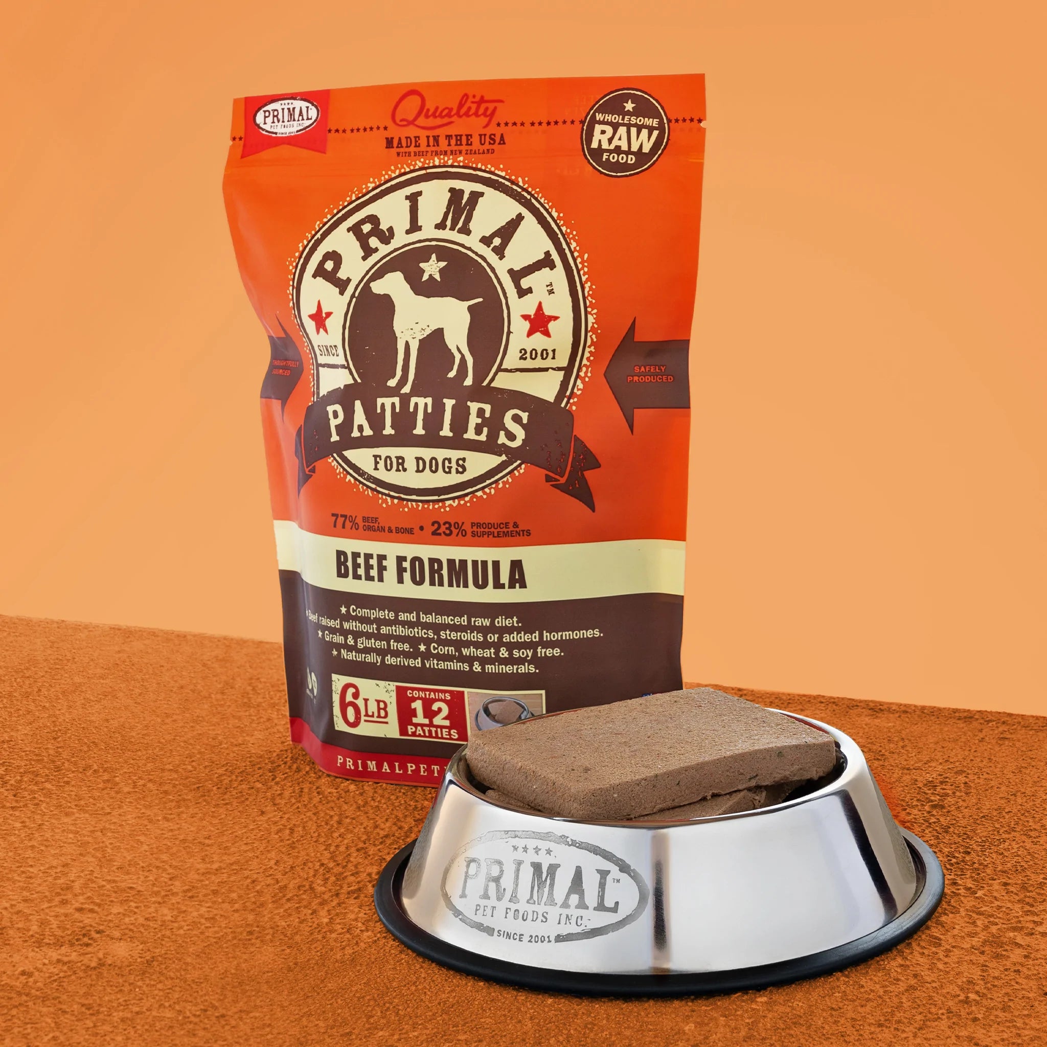 Primal Raw Frozen Beef Patties for Dogs - High Protein Grain-Free Dog Food - Perfect for Raw Feeding & Meal Prep