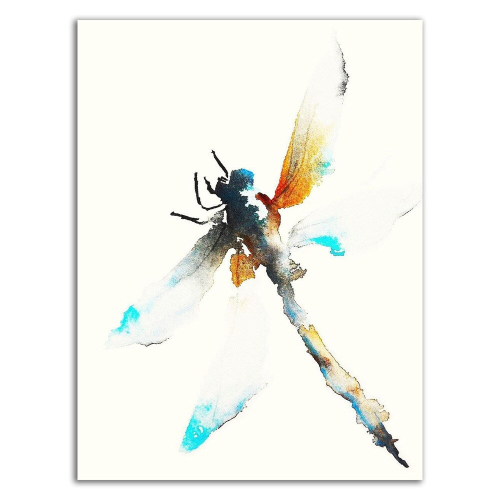 Blue & Brown Dragonfly Art Print by Karin Johannesson - Premium Canvas Wall Decor Ready to Hang - Perfect for Living Room, Bedroom & Office Decor
