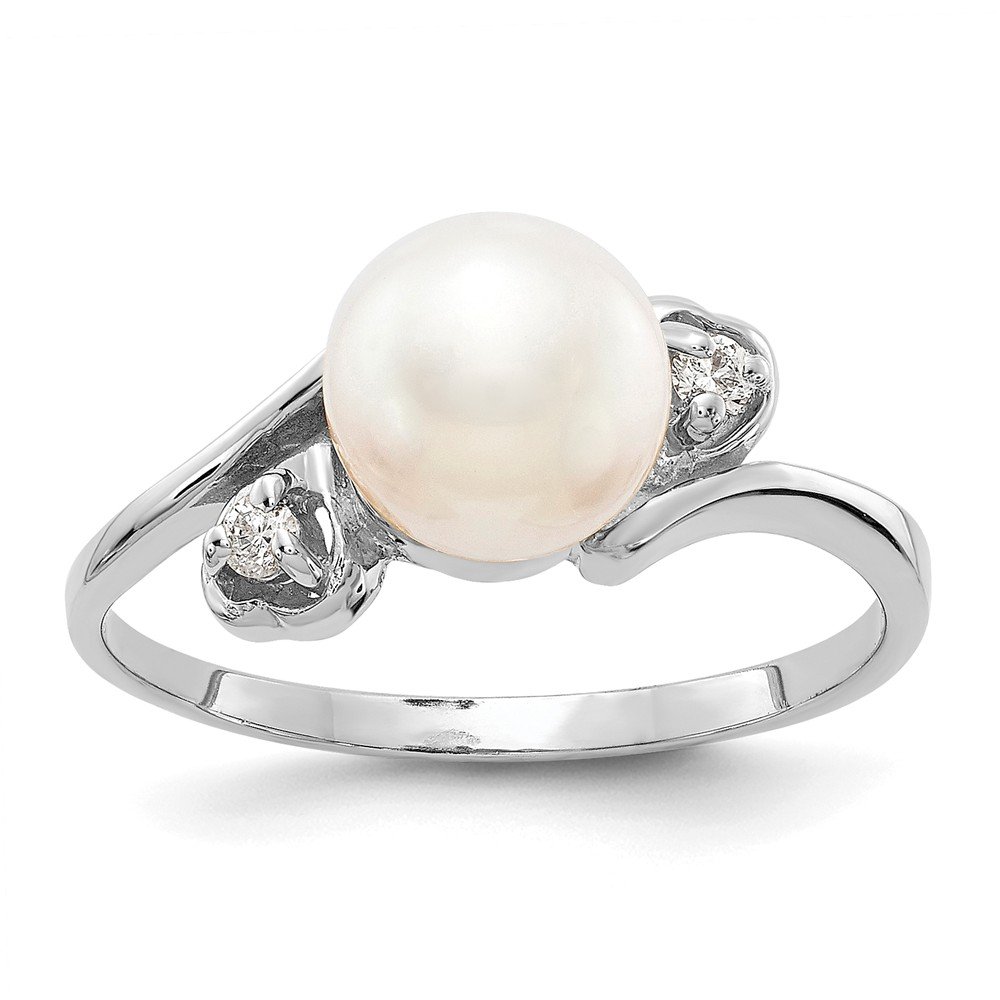 14K White Gold 7mm Freshwater Cultured Pearl & Diamond Ring - Size 6 | Elegant Bridal Jewelry, Anniversary Gift, Wedding Band, Engagement Ring for Women