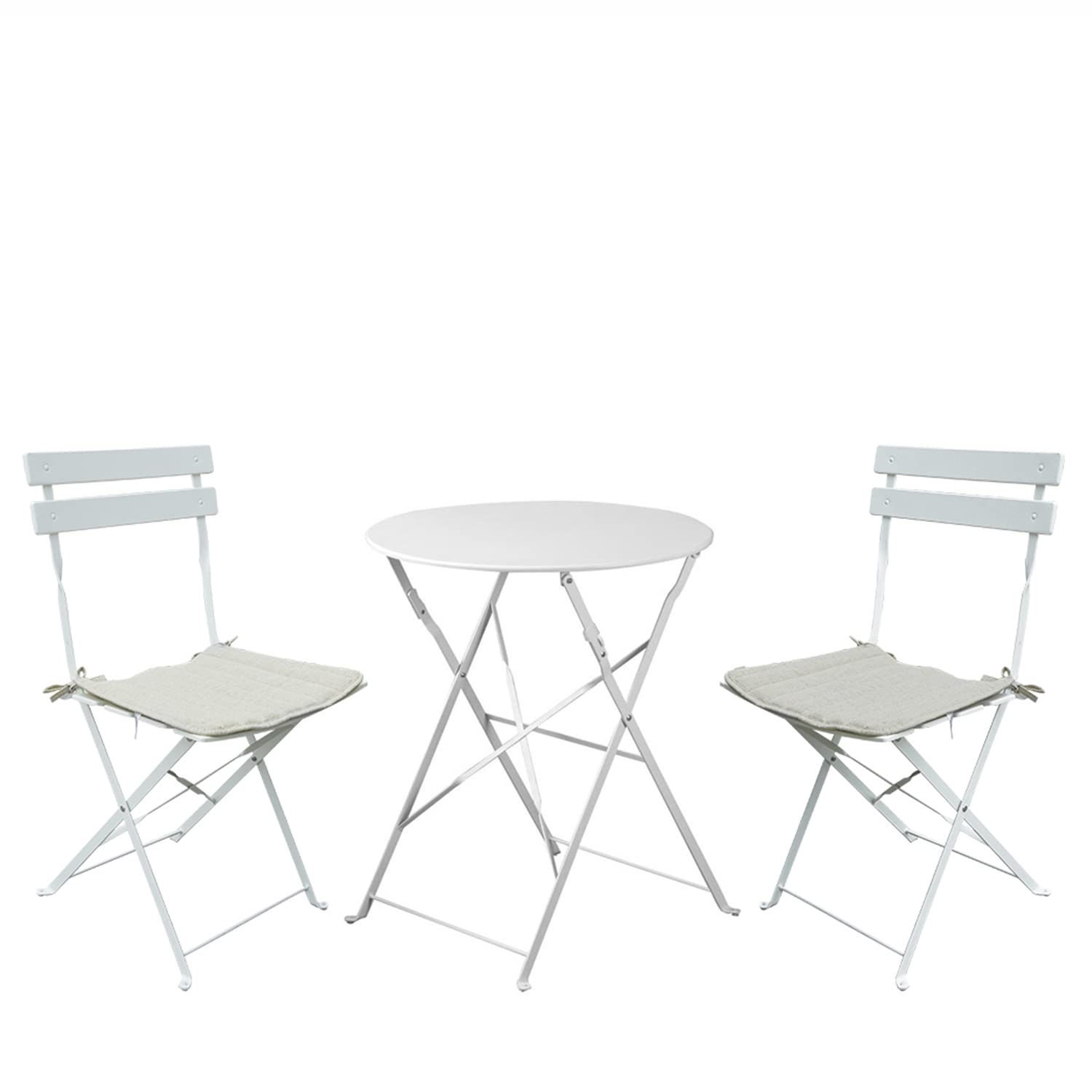 Patio Choice 3-Piece Bistro Set - Foldable Outdoor Patio Furniture with Table & Chairs in White - Perfect for Small Balcony, Garden or Backyard Dining