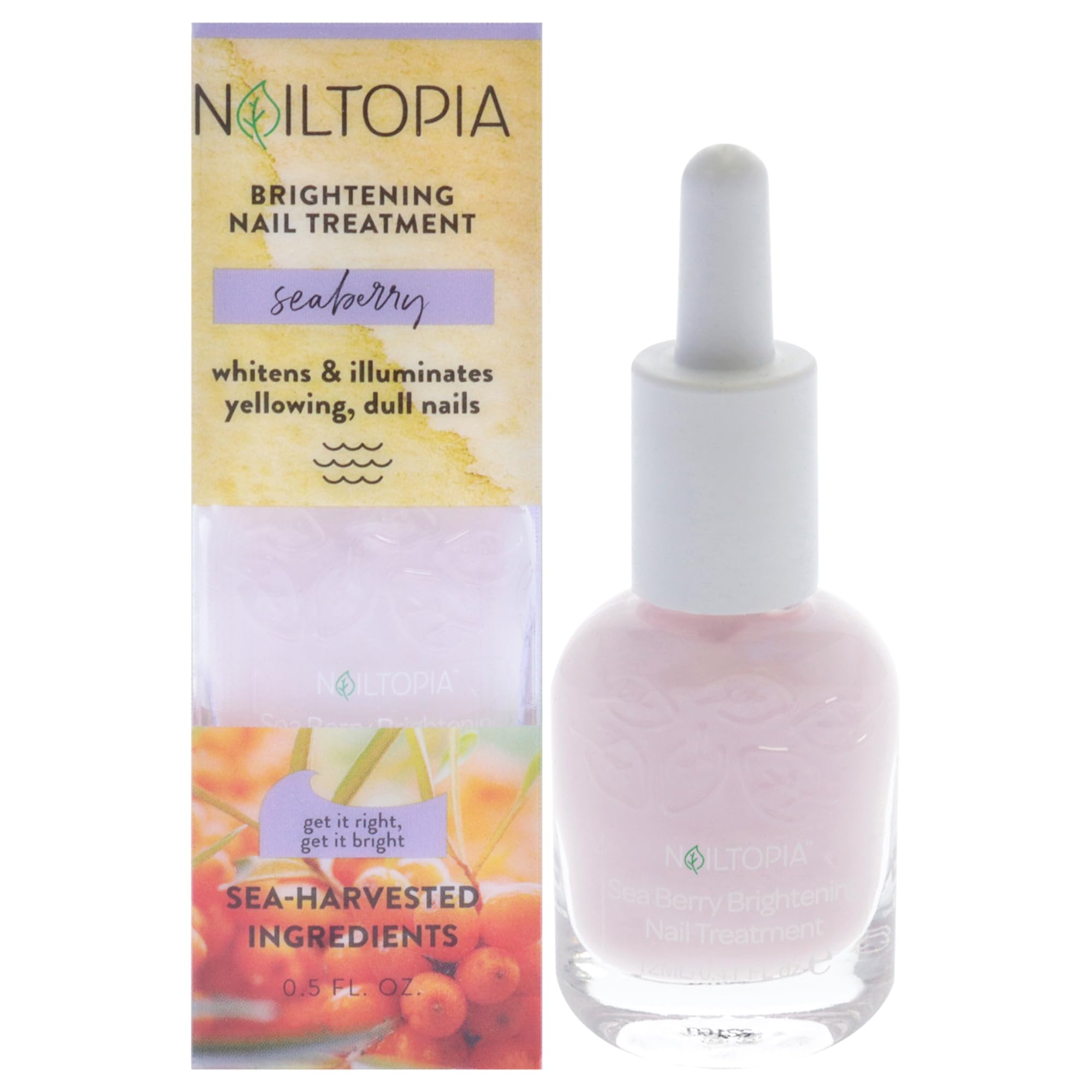 Nailtopia Healing & Brightening Nail Treatment - Vegan Cruelty-Free Nail Whitener with Sea Berry Extract (0.41 oz) - Repairs Damaged Nails, Restores Shine - Perfect for Salon-Quality Manicures & Healthy Nail Care Routine