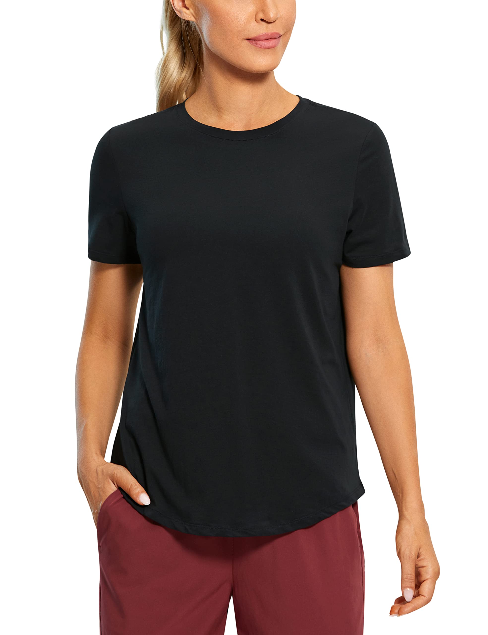 CRZ YOGA Women's Pima Cotton Short Sleeve Workout Shirt - Breathable Athletic Tee for Yoga, Gym & Running - Comfortable Fitness Top for Women's Activewear