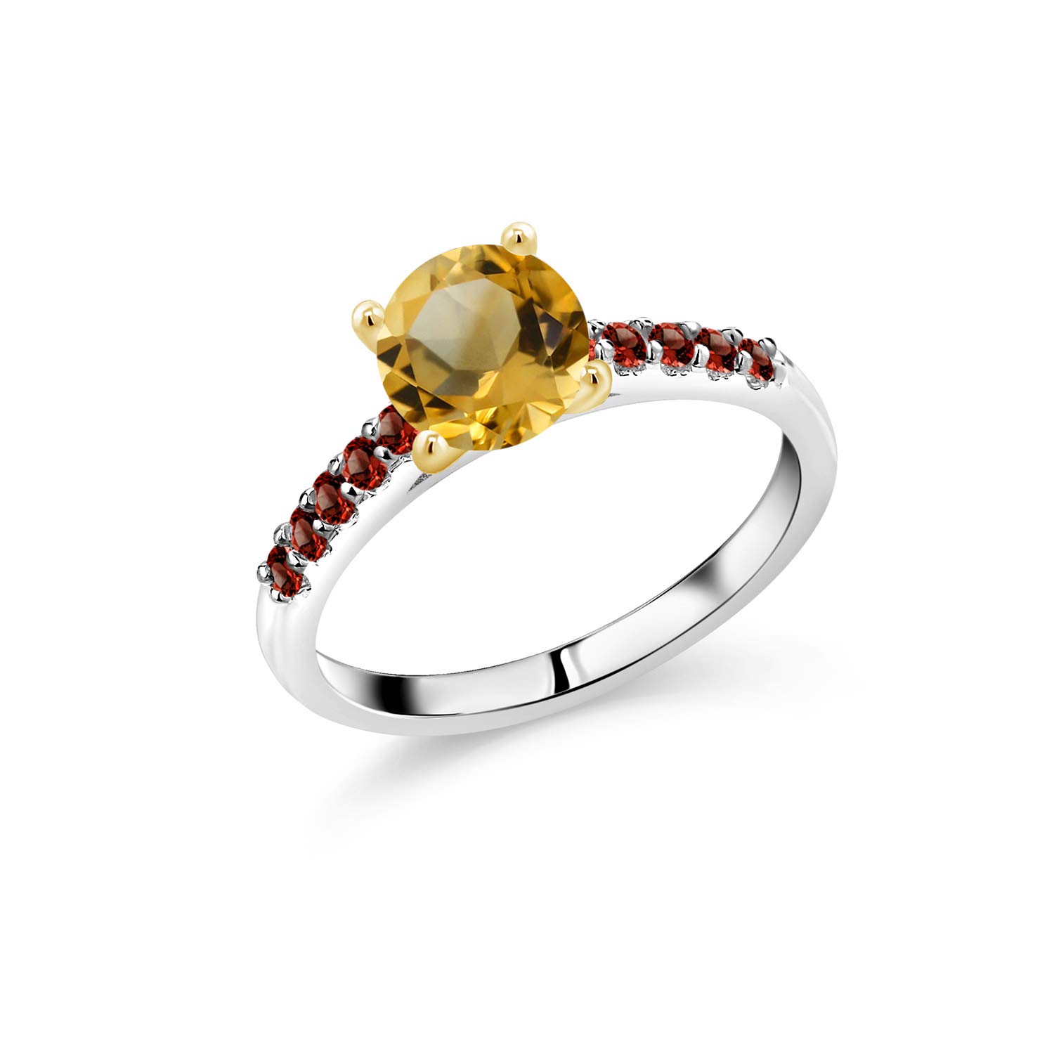1.78Ct Citrine Garnet 925 Silver Ring with 10K Gold Prongs for Women's Jewelry