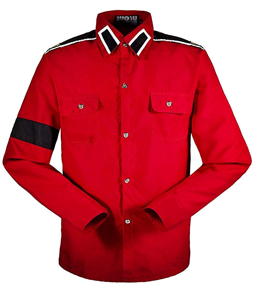 Men's Long Sleeve Casual Button Down Shirt with Pocket - Red (Size L) - Perfect for Dance Costumes, Parties & Everyday Wear