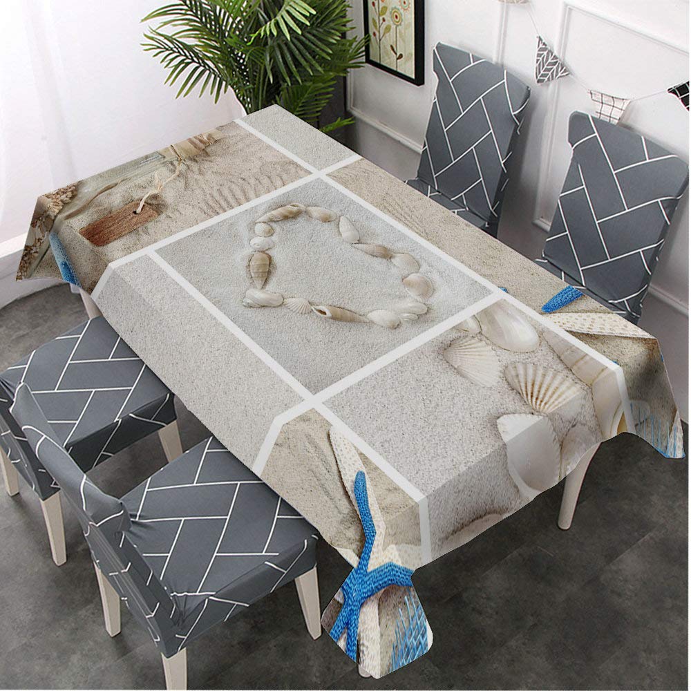 Starfish Shell Beach Theme Rectangular Tablecloth - 52x70 Inch Decorative Dining Table Cover for Indoor/Outdoor Use - Perfect for Beach Parties, BBQs, Picnics & Coffee Tables