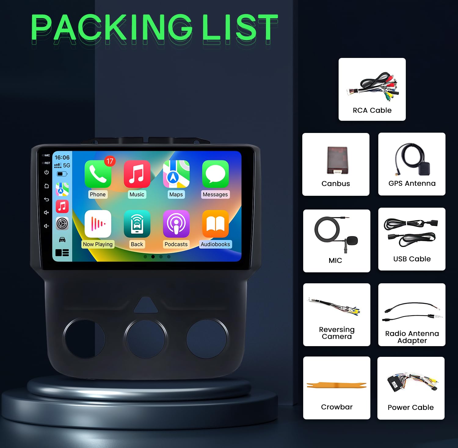 Dodge RAM Car Stereo Replacement Head Unit (2+64GB) for 2013-2018 1500/2500/3500 - Wireless CarPlay & Android Auto, 5G WiFi, Bluetooth, GPS, RDS, FM, Mirror Link & SWC - Perfect for Road Trips & Daily Commuting (Manual AC Only)