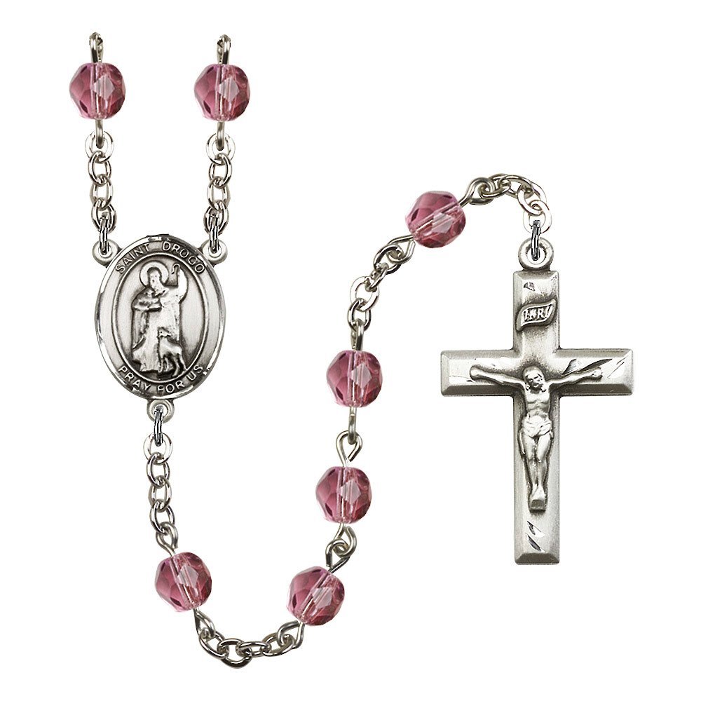 St. Drogo Silver-Plated Rosary Necklace - Birthstone Colors for All 12 Months | Religious Jewelry for Prayer, Meditation & Spiritual Protection