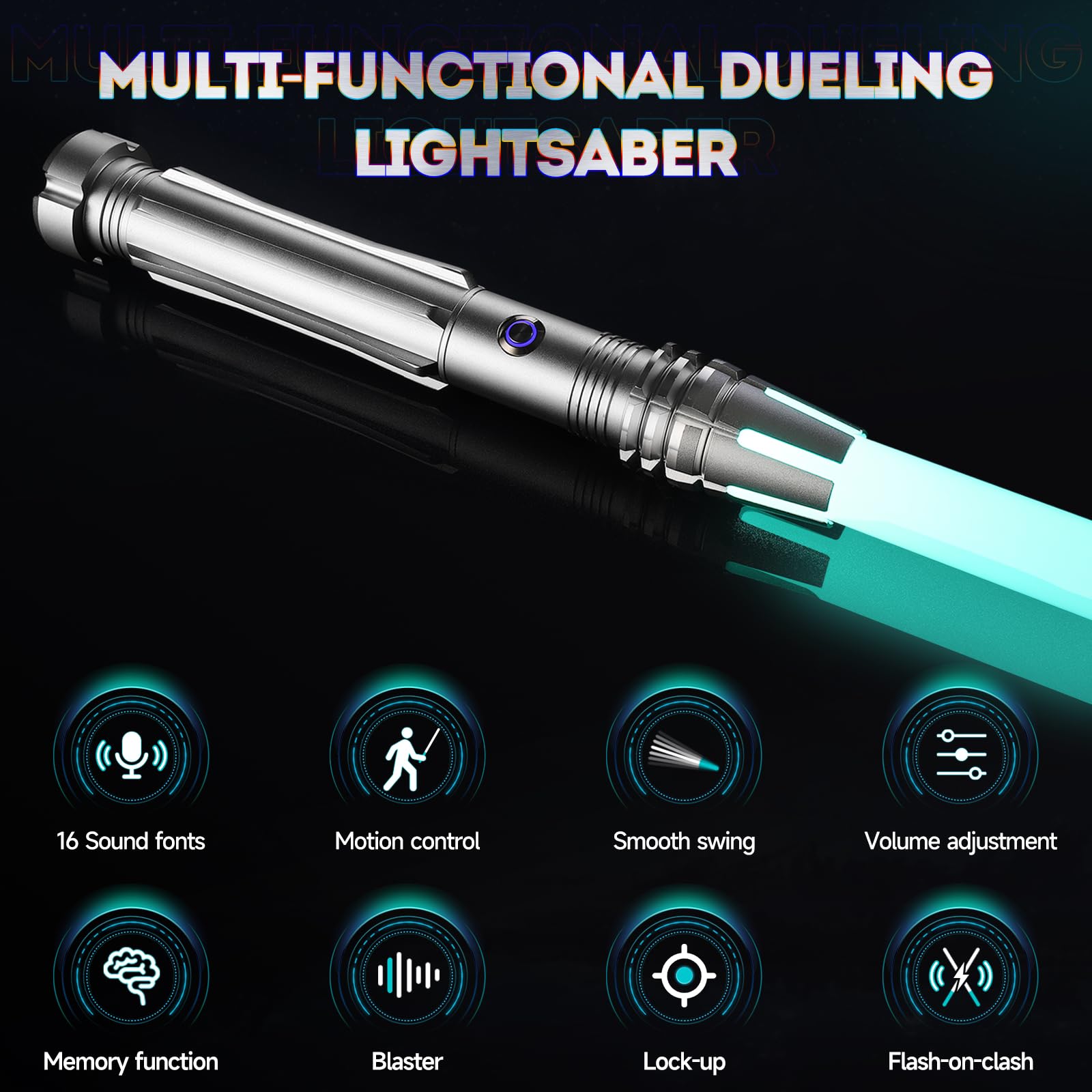 Premium Metal Aluminum Rechargeable Motion Control Lightsaber - Heavy Dueling FX Light Saber with 10 Sound Fonts & 12 RGB Colors for Adults & Kids | Perfect for Cosplay, Star Wars Enthusiasts, Christmas Gifts & Collectors (Silver E15 Model)