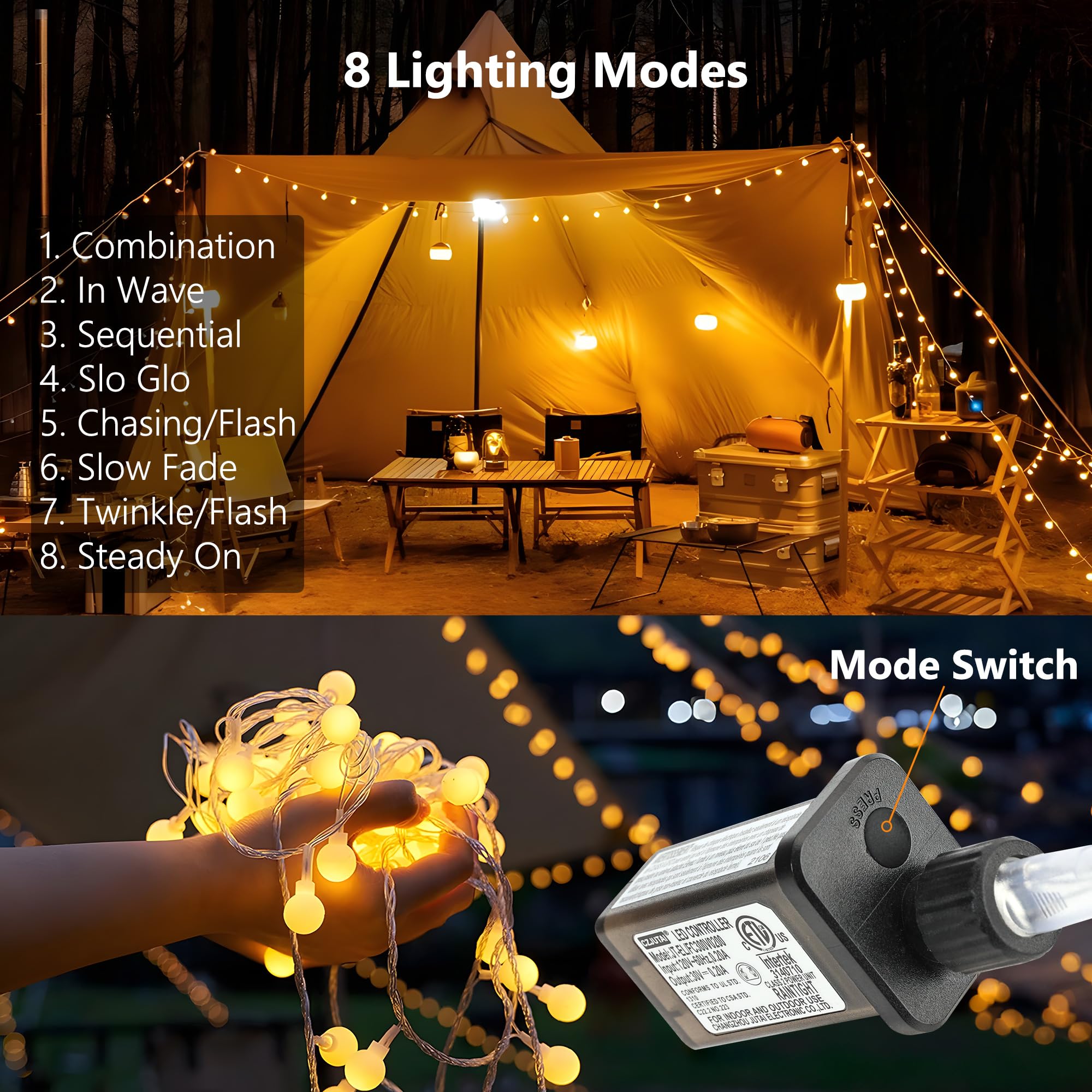 BrizLabs 33ft 100 LED Globe String Lights with Remote - 8 Modes Warm White Connectable Fairy Lights for Indoor Outdoor Decor, Camping, Backyard, Patio, Party & Wedding Decoration | Perfect for Creating Cozy Ambiance in Bedrooms, Gardens and Special Events