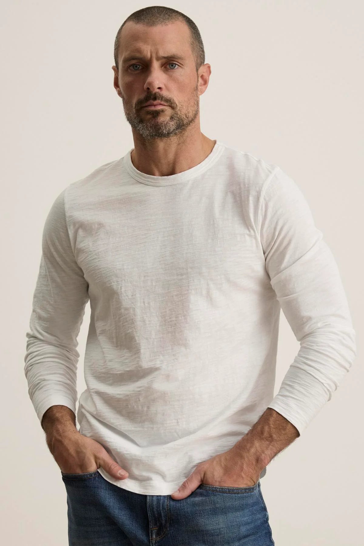 KAI CLASSICS Men's Slub Crew Long Sleeve T-Shirt - Soft Cotton Casual Tee for Everyday Wear, Street Style & Layering