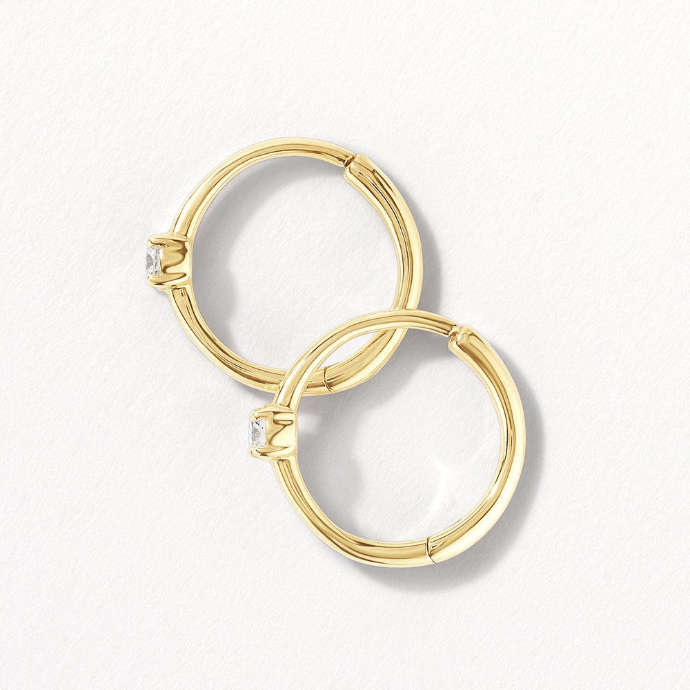 10k Gold Lab Grown Diamond Solitaire Huggie Earrings for Women - Elegant Everyday Wear & Special Occasions