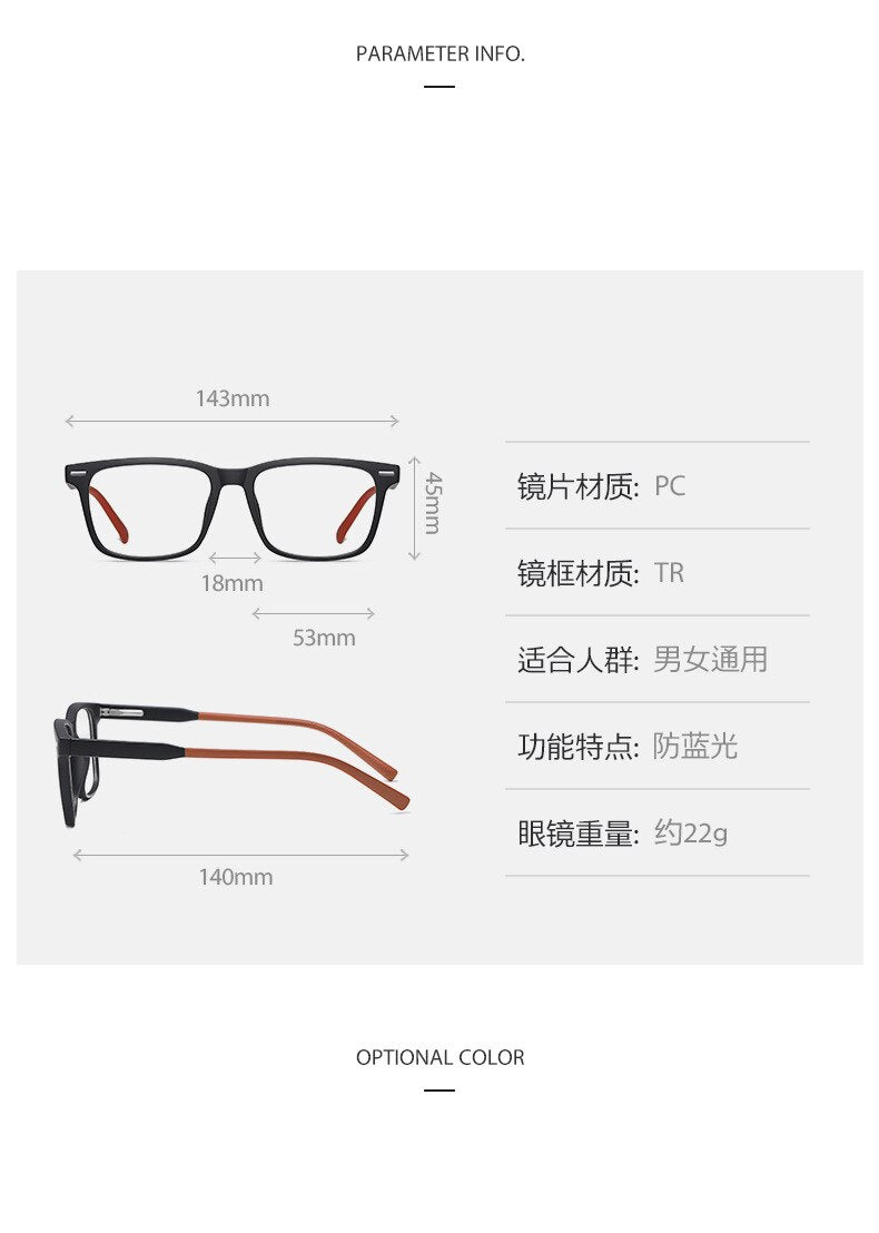 CCspace Unisex Full Rim Square TR90 Titanium Eyeglasses 55256 - Lightweight Durable Frames for Work, Reading & Everyday Wear