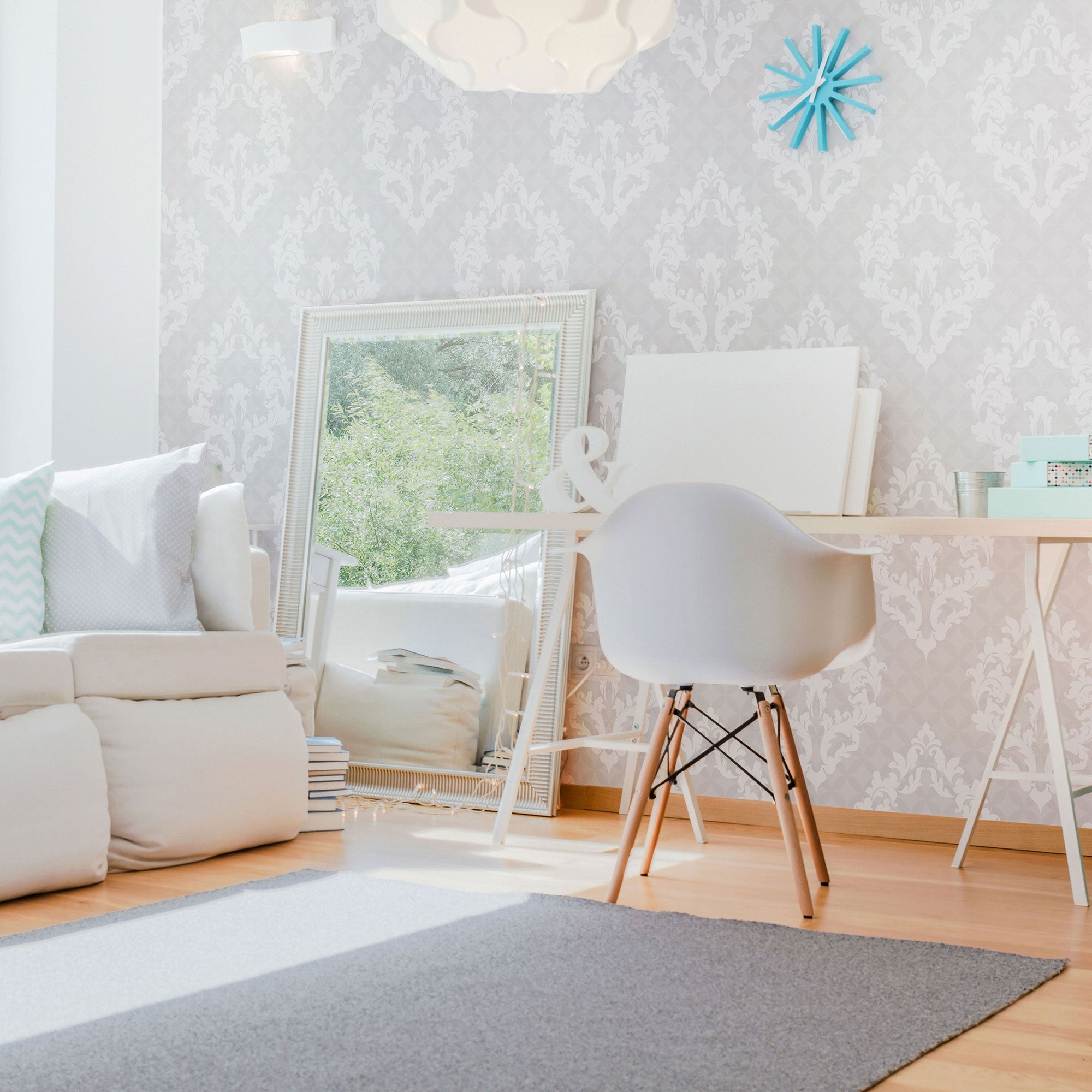 Grey Damask Peel and Stick Removable Wallpaper - Self-Adhesive Wall Decor for Bedroom, Living Room & Office - Easy to Install & Remove