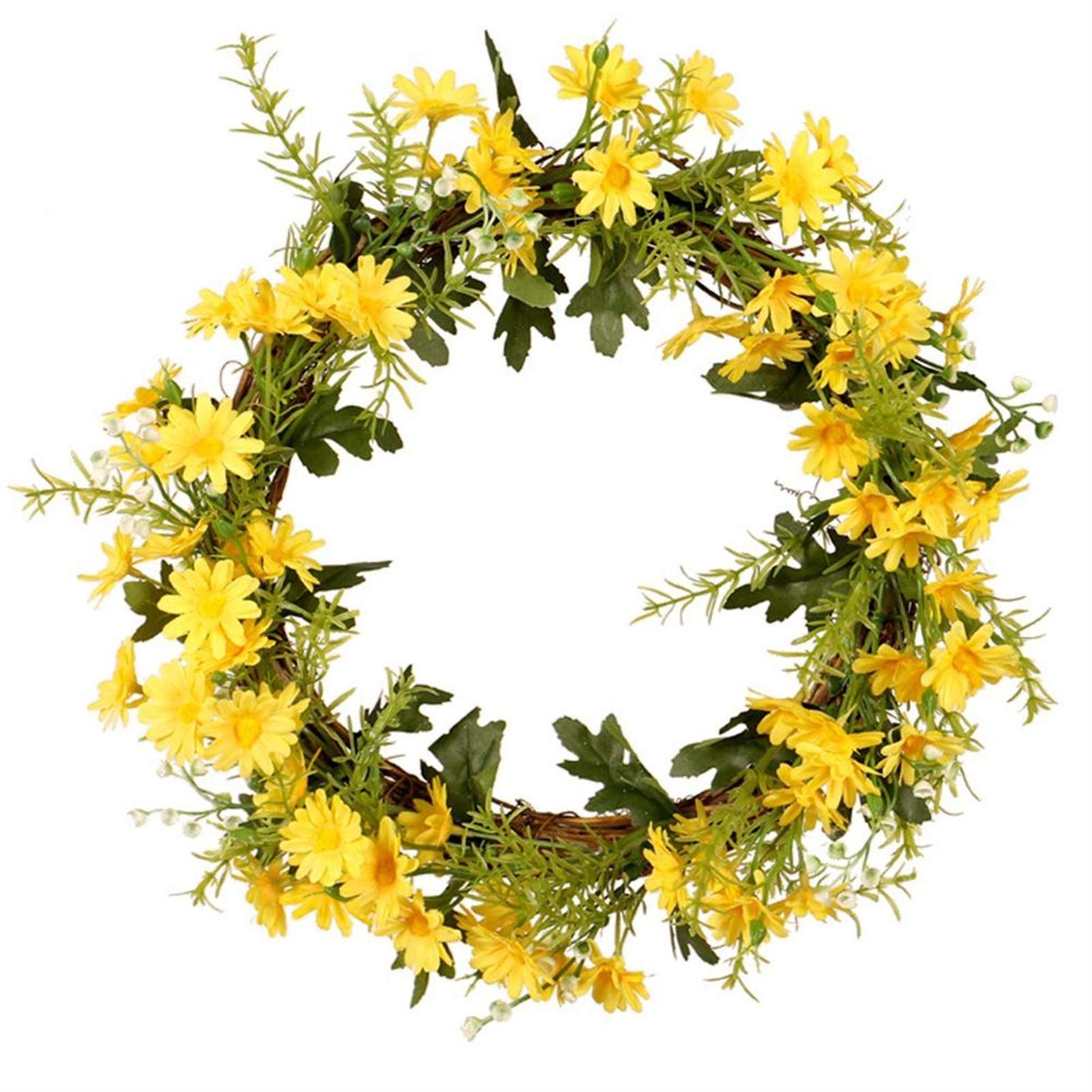 Artificial Daisy Flower Wreath for Front Door - Yellow Spring Summer Wedding Party Hanging Decor, Home Wall Garland Decoration for Indoor & Outdoor Use