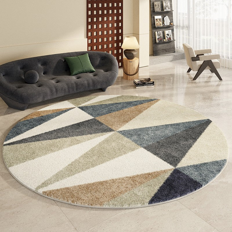 Abstract Contemporary Round Rugs - Modern Geometric Area Rugs for Dining Room, Bedroom & Living Room - Non-Slip Coffee Table Rug - Perfect for Home Decor, Office & Dorm Room