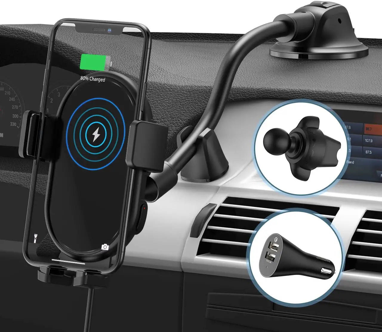 10W Fast Wireless Car Charger Mount - Qi Certified Phone Holder for iPhone & Android - Perfect for Commuting, Road Trips & Hands-Free Charging