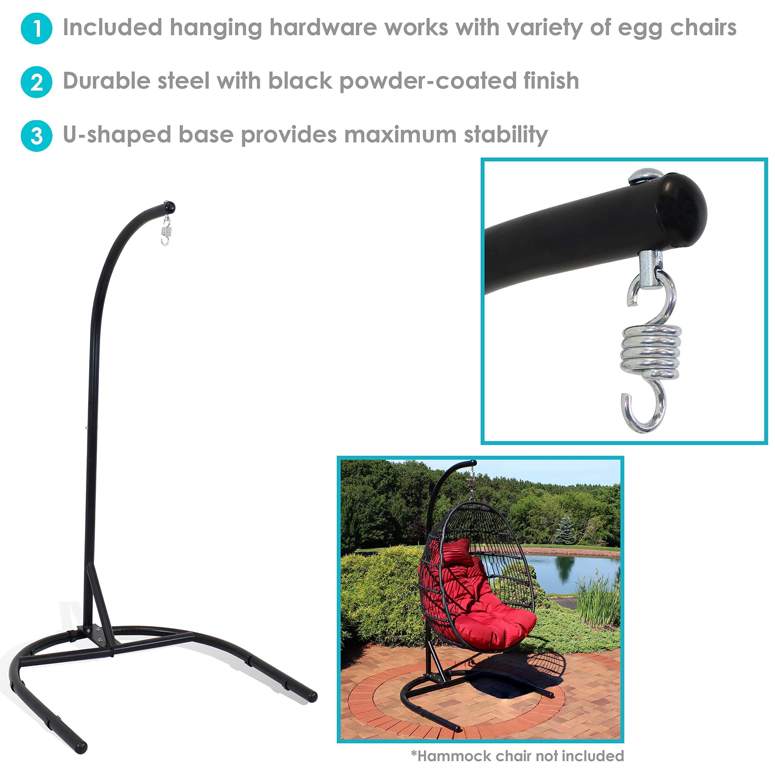 Sunnydaze Steel U-Shape Hanging Egg Chair Stand for Patio, Garden & Backyard - 330 lbs Weight Capacity - 76 Inches Tall - Indoor & Outdoor Use - Perfect for Relaxing, Reading & Lounging