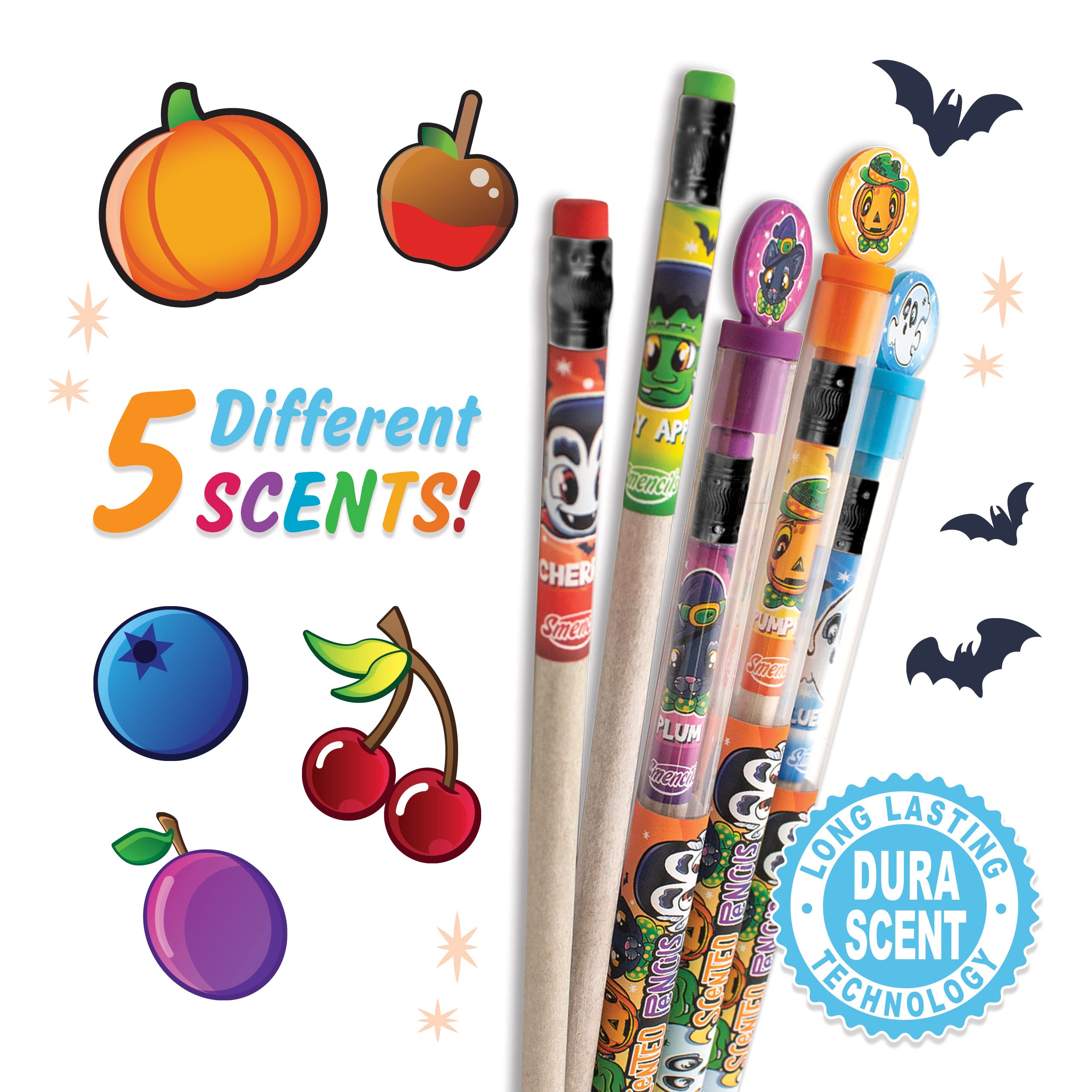 Scentco Halloween Smencils (2 Pack) - HB #2 Scented Pencils, 5 Count, Fun Gifts for Kids, School Supplies, Classroom Rewards - Perfect for Halloween Parties, School Activities & Creative Writing