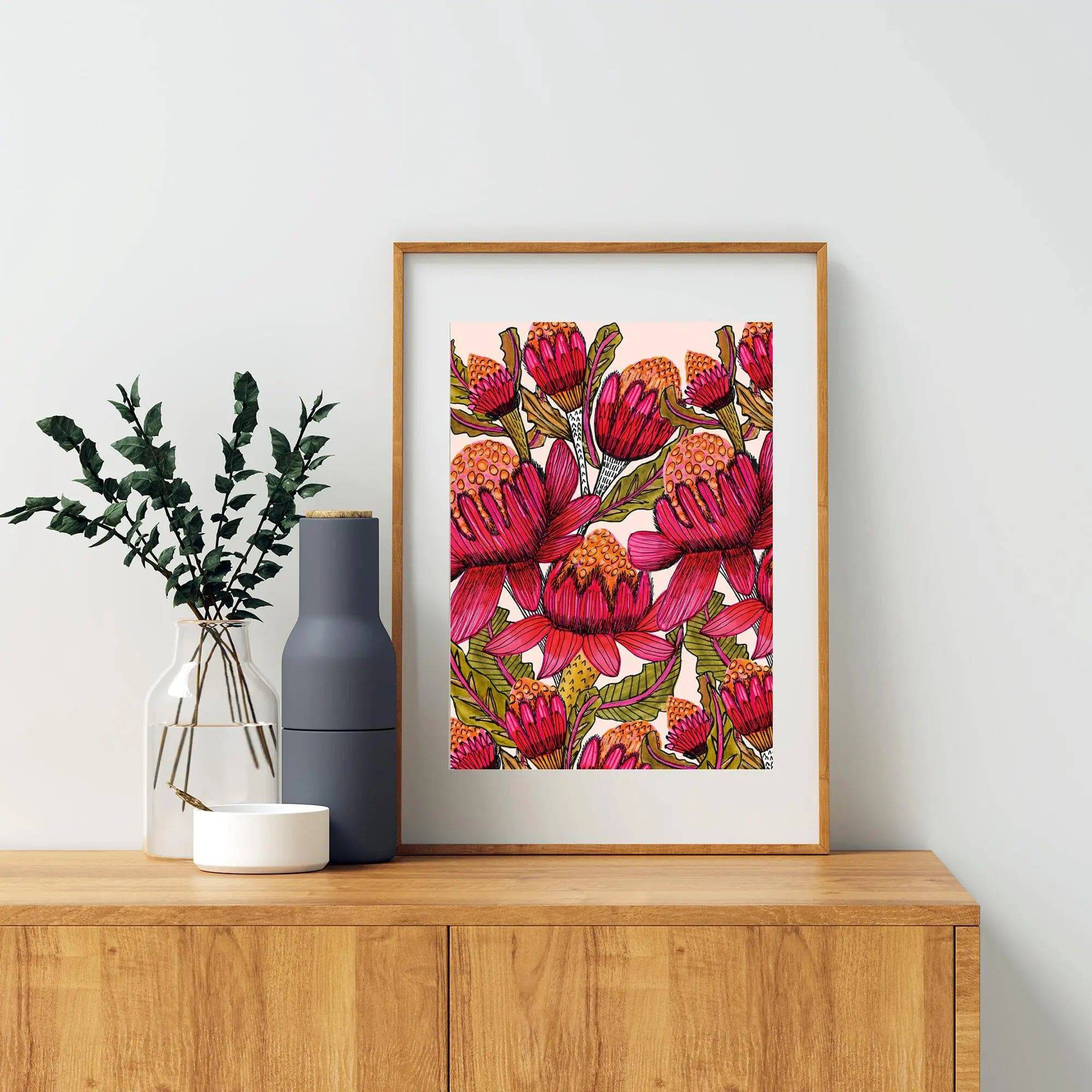 Waratahs Wall Art Print - Australian Native Flower Canvas Painting - Perfect for Home Decor, Living Room, Bedroom & Office