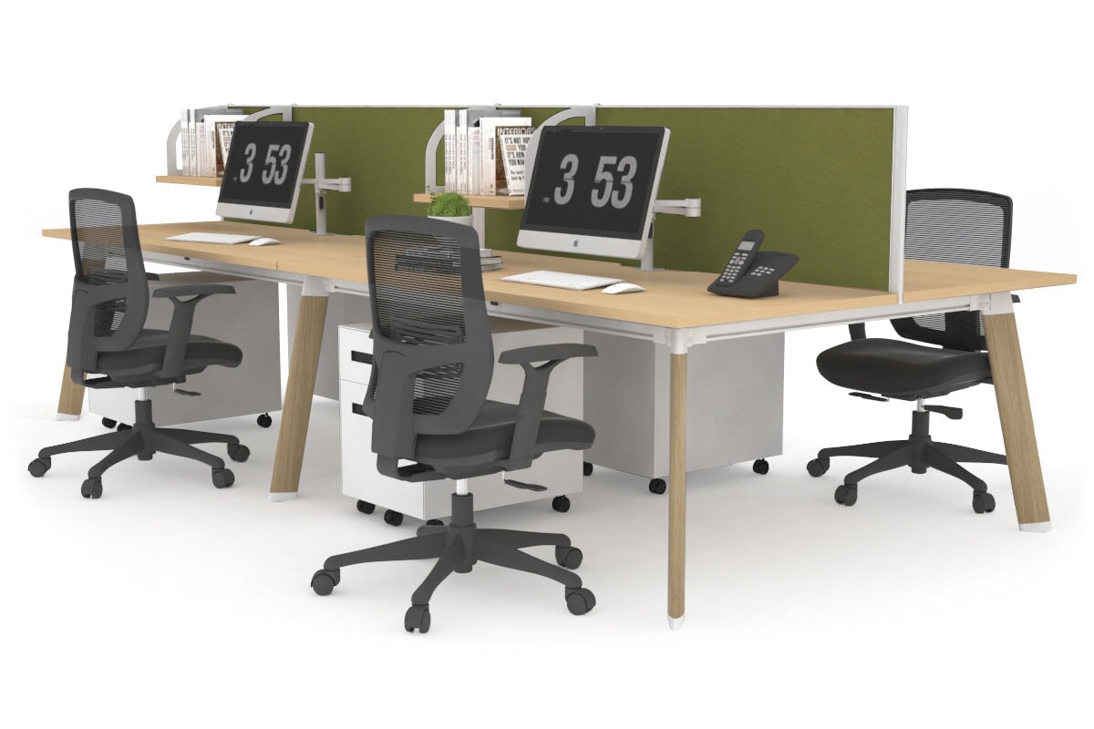 4-Person Switch Workstation with Wood Imprint Frame - 1400L x 800W Cable Management Desk for Office & Home Workspace