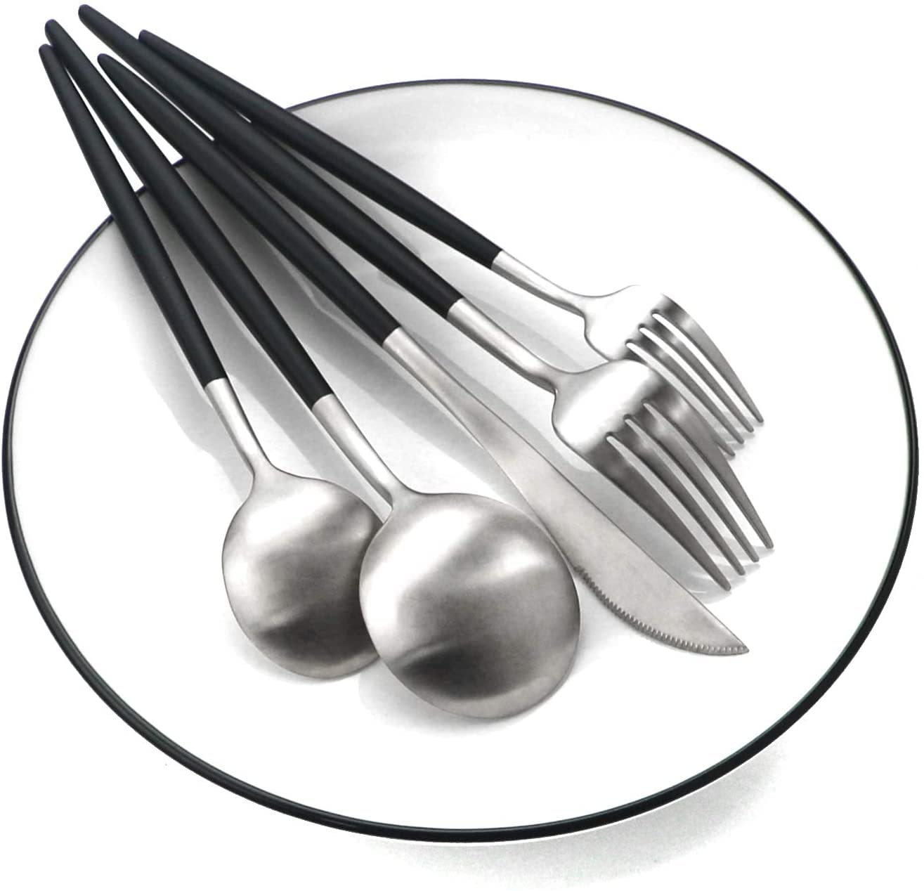 Premium 6-Piece Matte Silver Black 18/10 Stainless Steel Steak Knife Set - 9.1