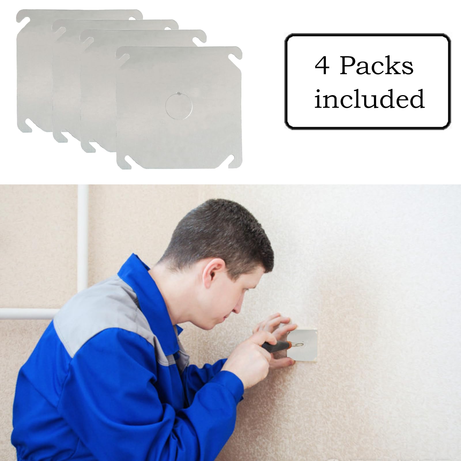 4 Inch Square Electrical Box Cover - 4 Pack with 1/2