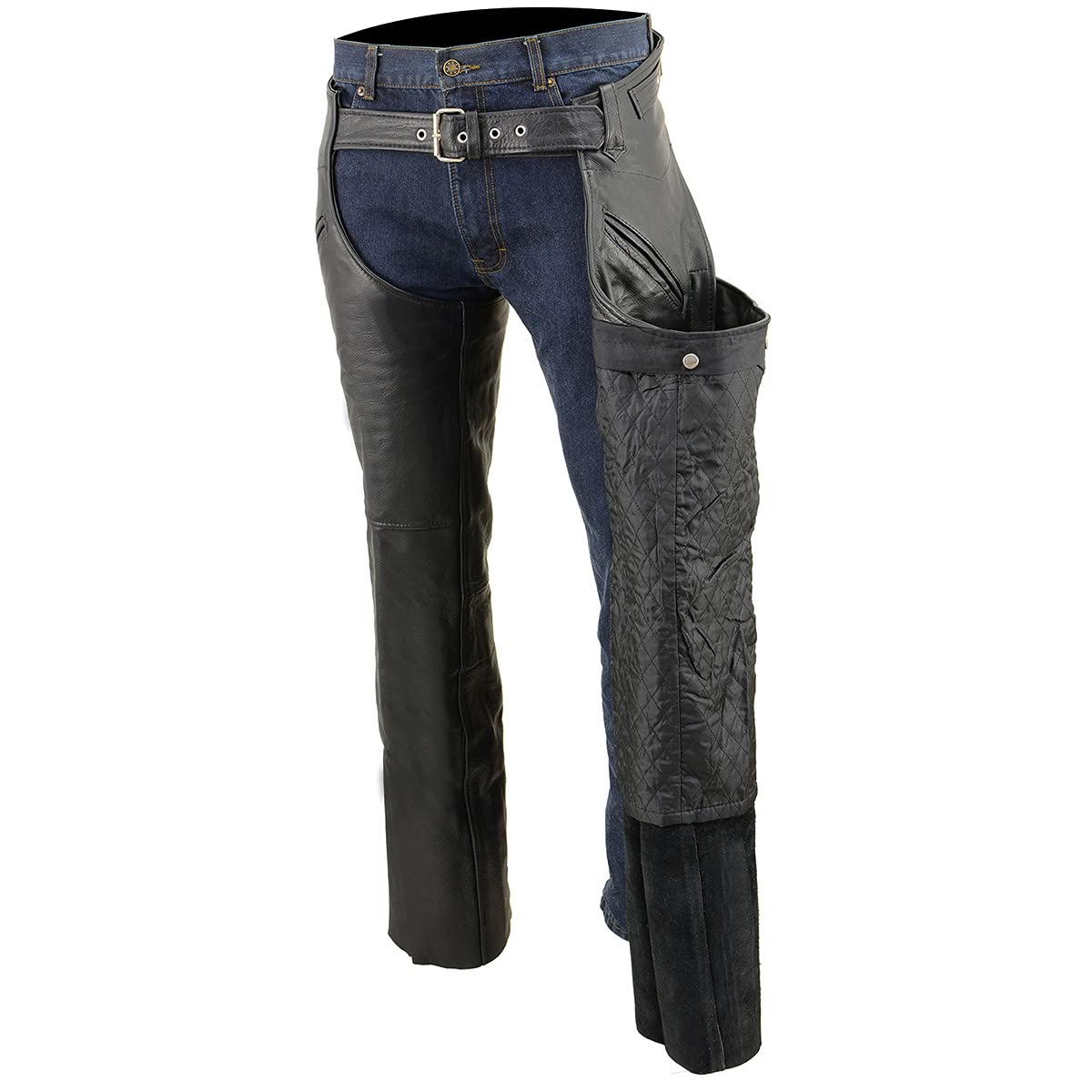 Milwaukee Leather SH1123 Men's Black Leather Holster Chap with Thigh Pockets - Durable Motorcycle Riding Gear for Bikers & Outdoor Enthusiasts