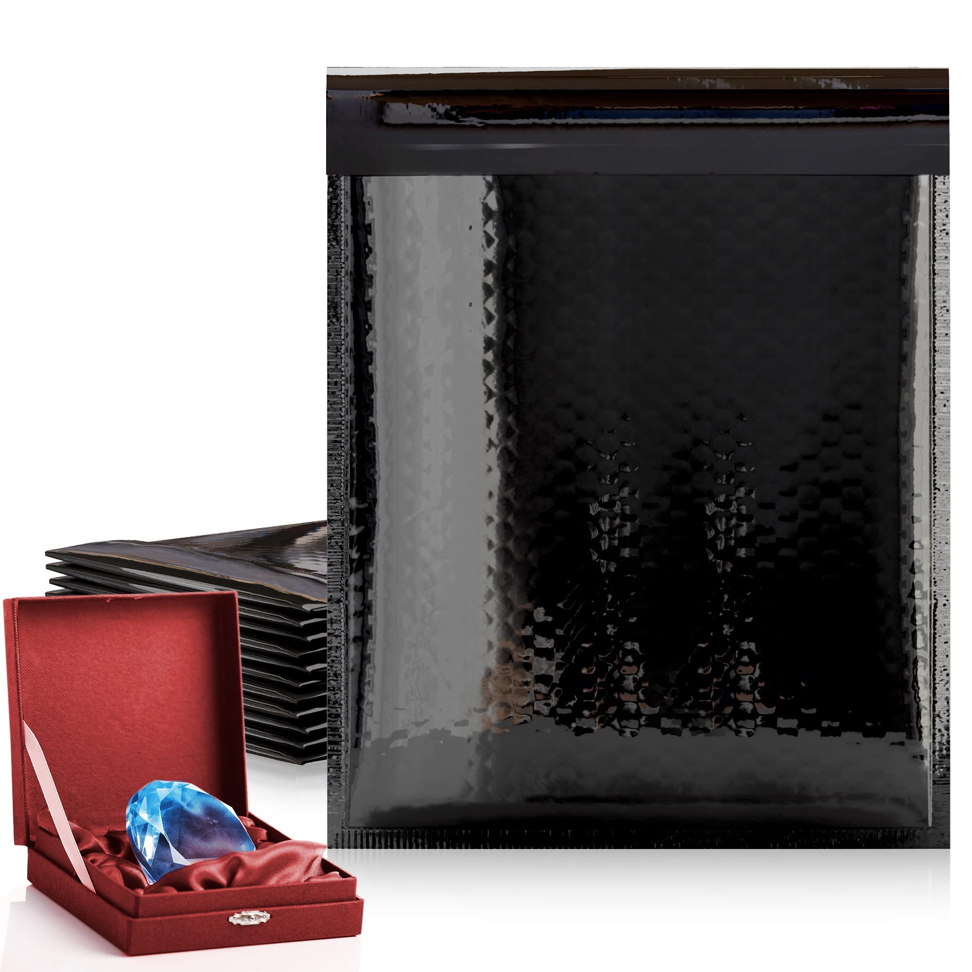 Black Metallic Bubble Mailers 8.5x11 Inches - 25 Pack Waterproof Padded Envelopes for Shipping | Durable Foil Shipping Bags for Fragile Items, Jewelry, Cosmetics & Small Gifts