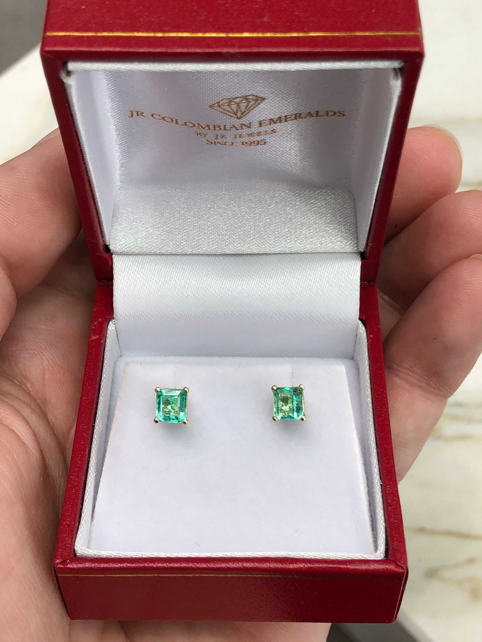 0.80tcw Natural Rich Green Square Cut Emerald Stud Earrings in 14K Gold - Perfect for Everyday Wear, Office & Special Occasions