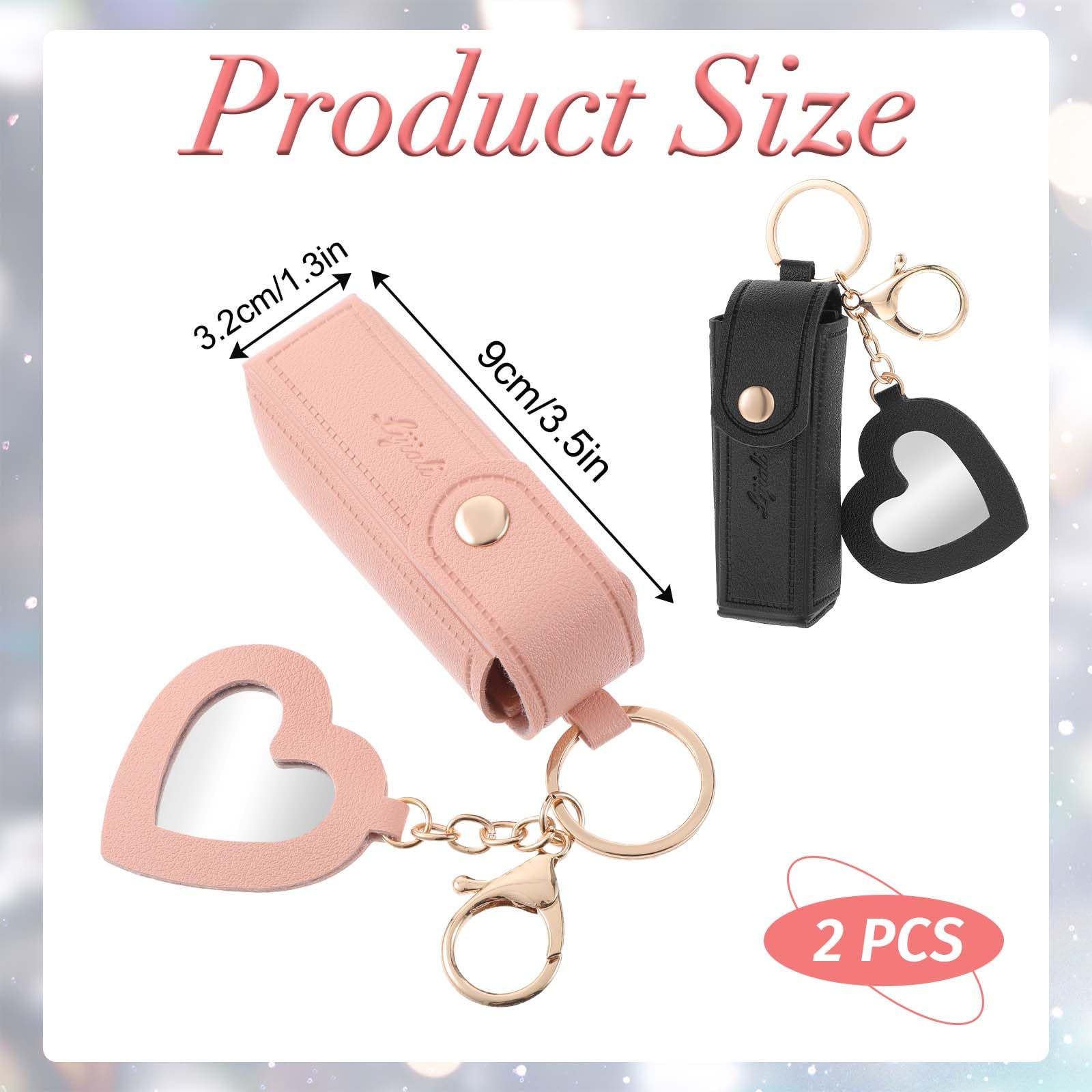 Cobee Women's Lipstick Holder Keychain with Mirror - 2Pcs Soft PU Leather Portable Chapstick Holder & Lipstick Pouch with Metal Key Ring - Perfect for Travel, Party, Gift & Everyday Makeup Organizer