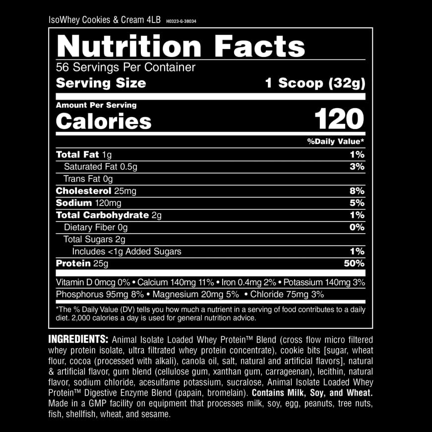 Animal Whey Isolate Protein Powder - 25g Protein for Muscle Building & Recovery, Low Sugar, Great Taste (Cookies & Cream, 4 lbs) - Pre & Post Workout Supplement with Digestive Enzymes for Men & Women - Ideal for Gym, Fitness & Active Lifestyle