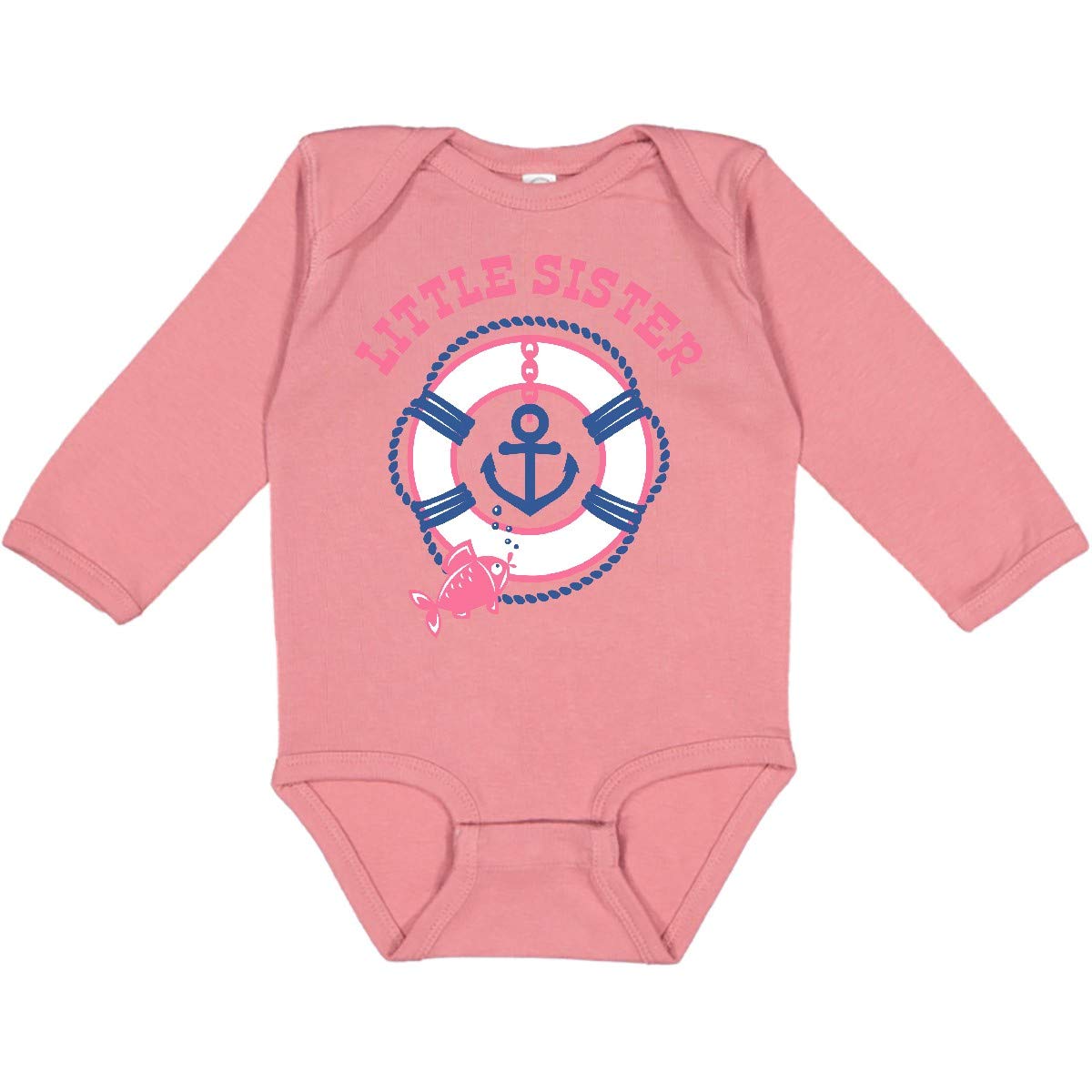 Inktastic Nautical Little Sister Long Sleeve Baby Bodysuit - Cute Sailor-Themed Outfit for Newborns & Infants - Perfect for Family Photos, Beach Trips & Special Occasions