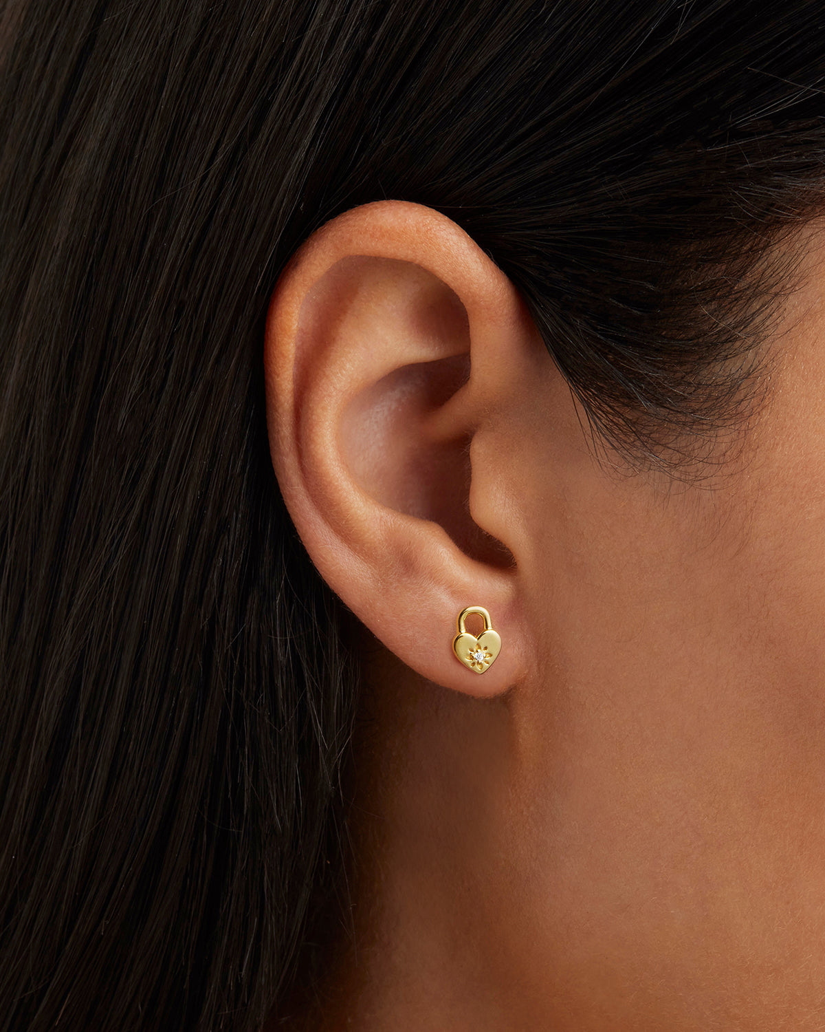 18K Gold Vermeil Crystal Lotus Heart Padlock Stud Earrings for Women - Elegant Dainty Jewelry Gift for Valentine's Day, Anniversary & Special Occasions
