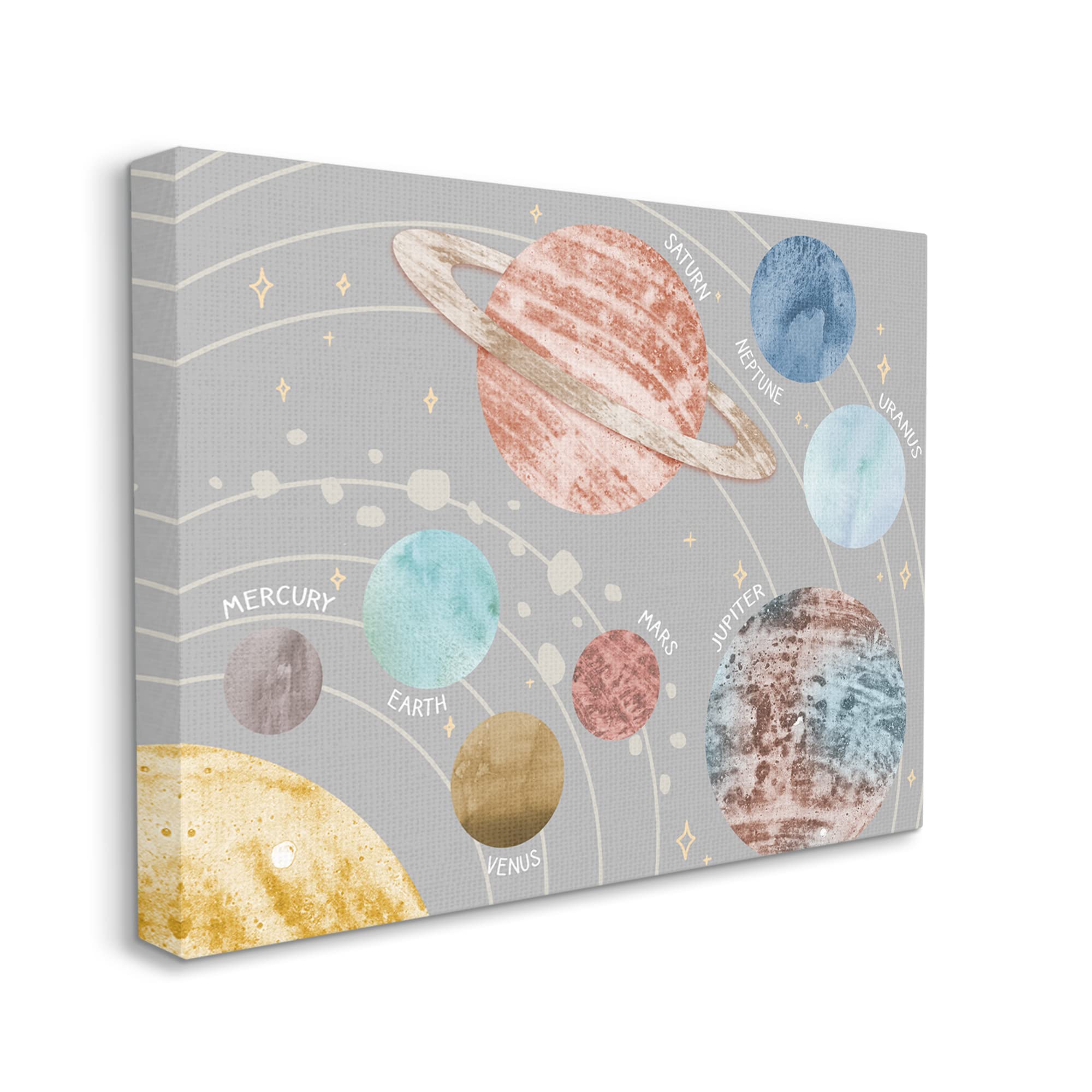 Stupell Industries Kids' Outer Space Planets Abstract Solar System Canvas Wall Art - 48x36 Grey - Designed by Daphne Polselli - Perfect for Nursery, Kids Room & Classroom Decor