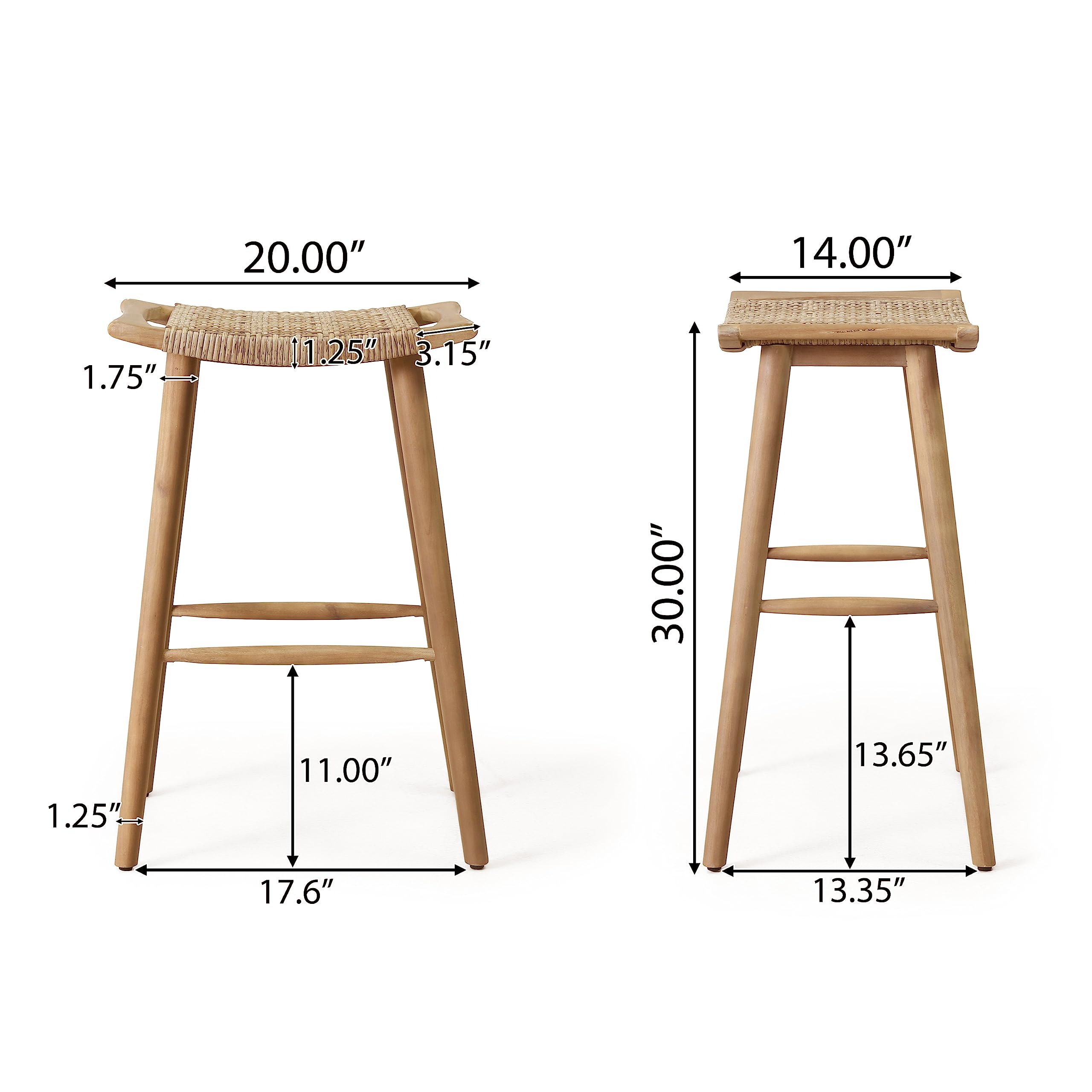 Christopher Knight Home Magwen Outdoor Acacia Wood Barstool with Wicker Back - Set of 4, Light Brown & Multi-Brown - Perfect for Patio, Deck, Garden & Poolside Seating