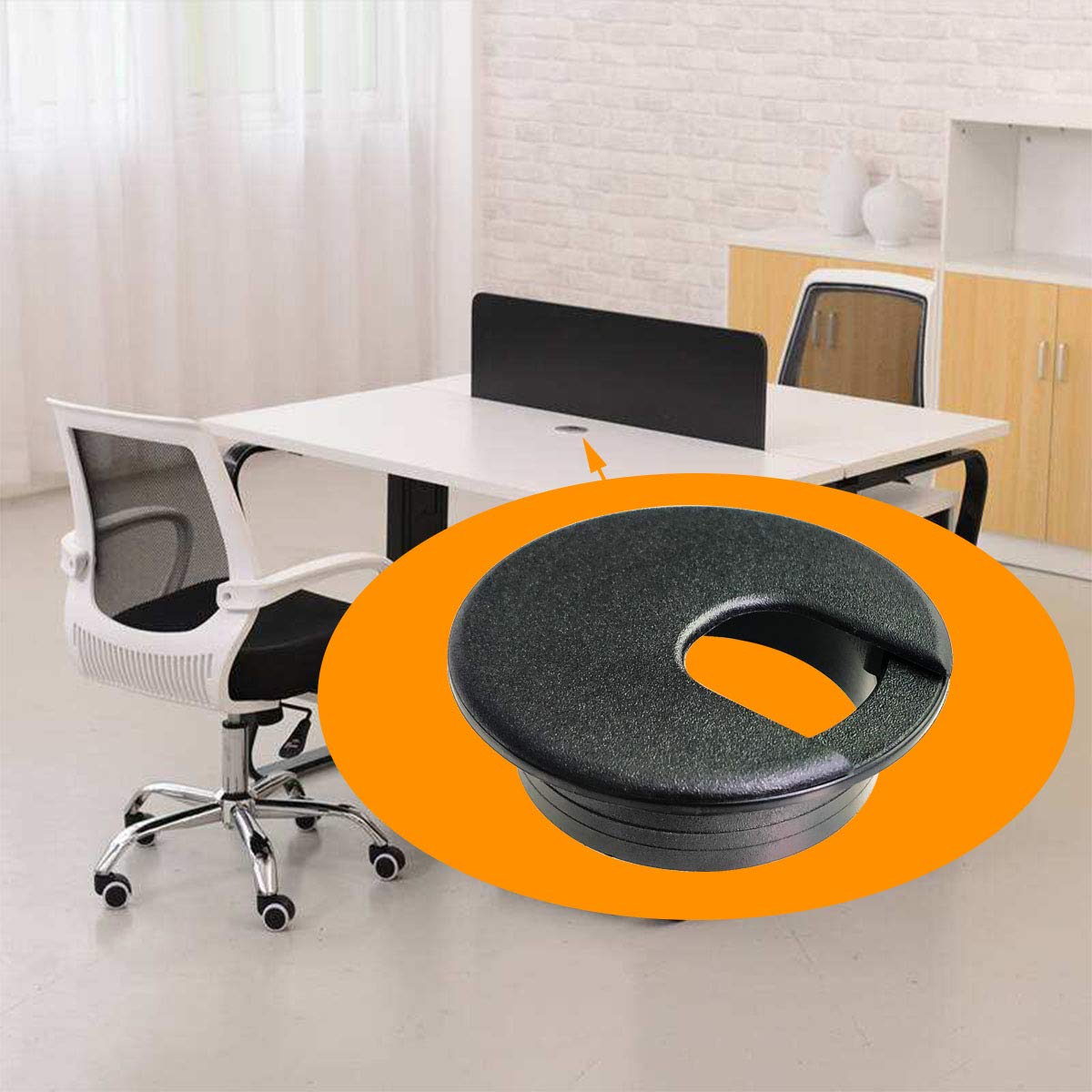 2 Inch Black Plastic Desk Grommet Covers - Pack of 10 for Wire and Cable Management on Office Computer Desks | Perfect for Home Office, Workstation, and Conference Room Organization