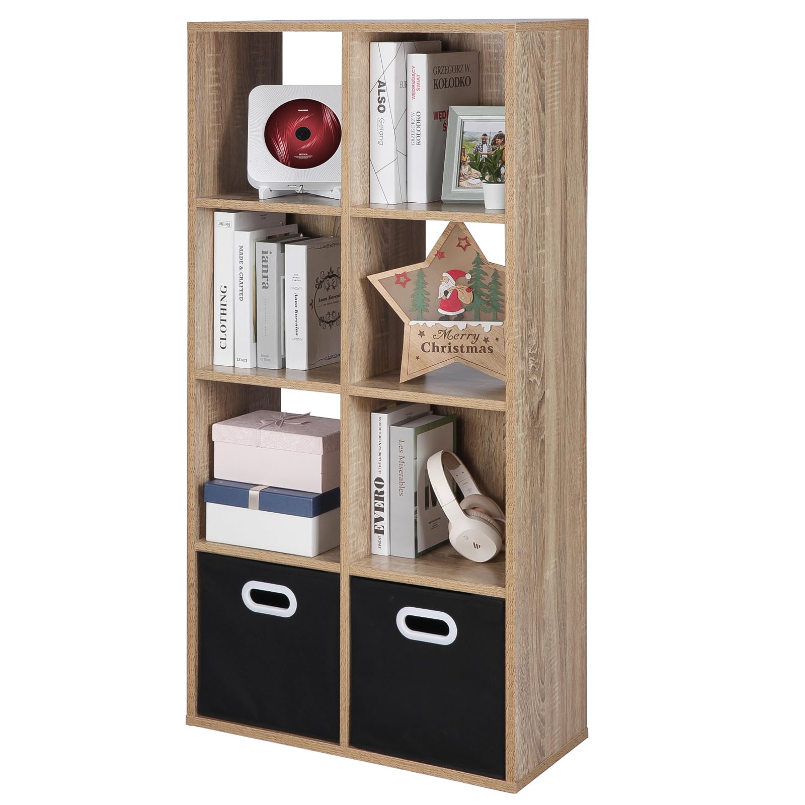 8-Cube Storage Bookshelf - Wooden Organizer Shelf for Study, Office & Living Room | Oak Finish Closet Cabinet | Space-Saving Home Decor Unit