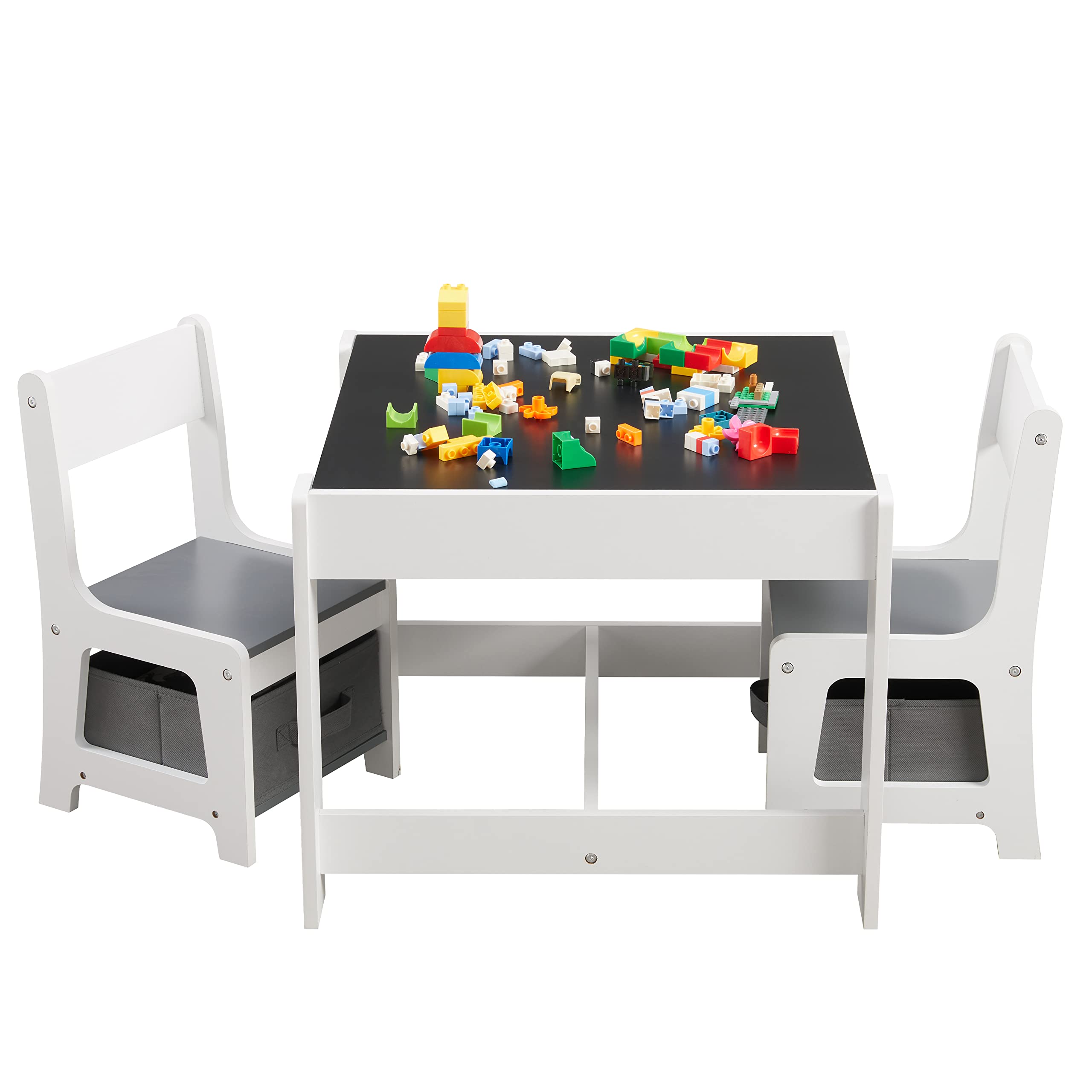 3-in-1 Wooden Kids Table and Chair Set with Storage Drawer - Toddler Activity Table for Drawing, Reading & Crafts - 2-in-1 Detachable Tabletop - Perfect for Nursery, Playroom & Homeschooling