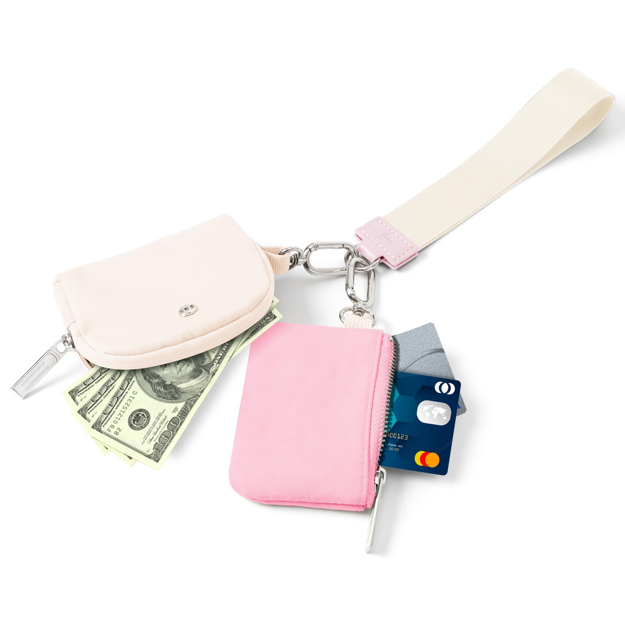 Mini Zip Around Wristlet Wallet for Women - Dual Pouch Keychain Coin Purse with Wrist Strap | Perfect for Travel, Shopping & Everyday Essentials Organization