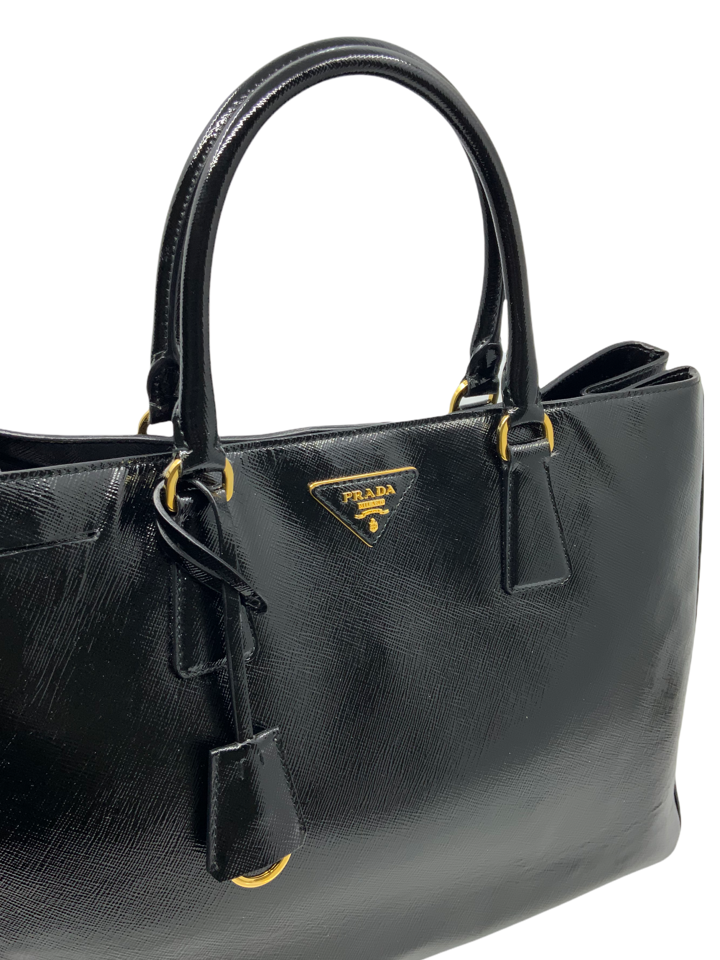 Prada Saffiano Lux Patent Leather Tote Bag for Women - Luxury Designer Handbag for Work, Travel & Everyday Use