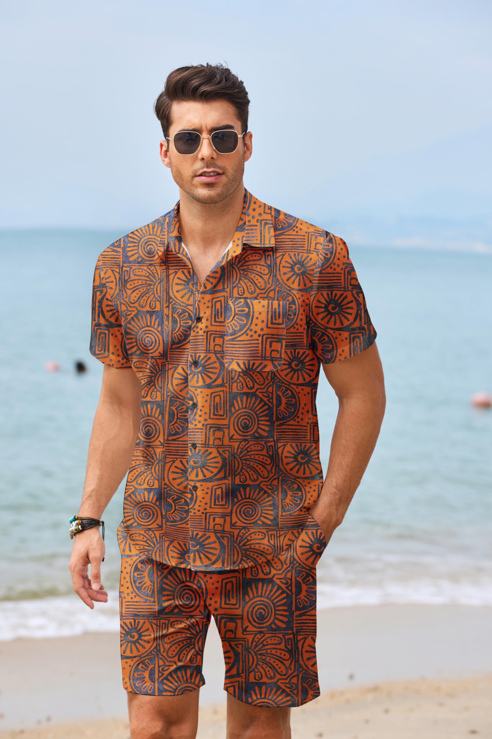 COOFANDY Men's Hawaiian 2-Piece Outfit - Floral Matching Summer Beach Shirt & Shorts Set for Vacation, Pool Party, and Tropical Getaways