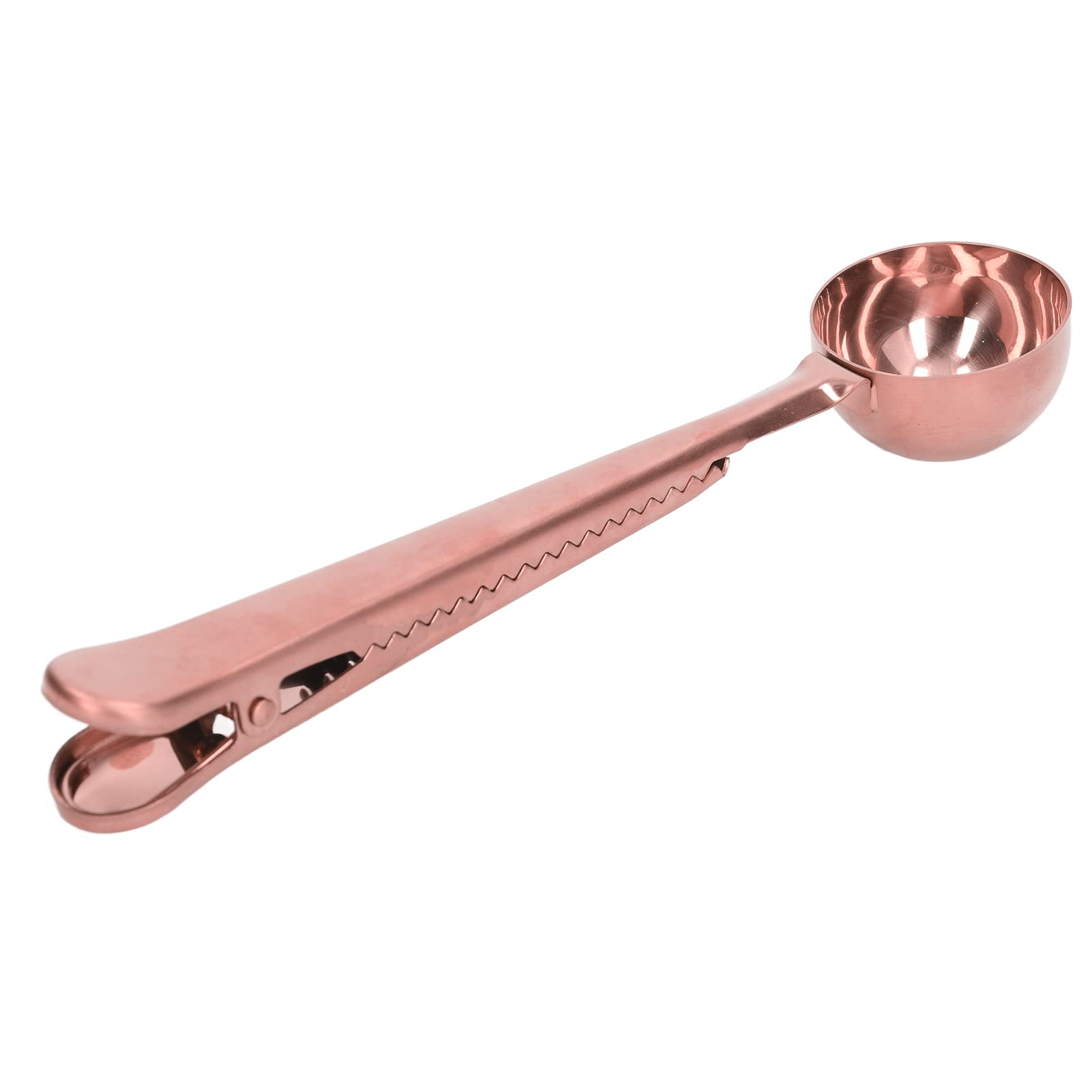 Rose Gold Coffee Spoon Holder with Deepen Design & Internal Teeth - Practical Measuring Spoon for Coffee, Tea, Food Bags | Perfect for Kitchen Organization & Barista Use