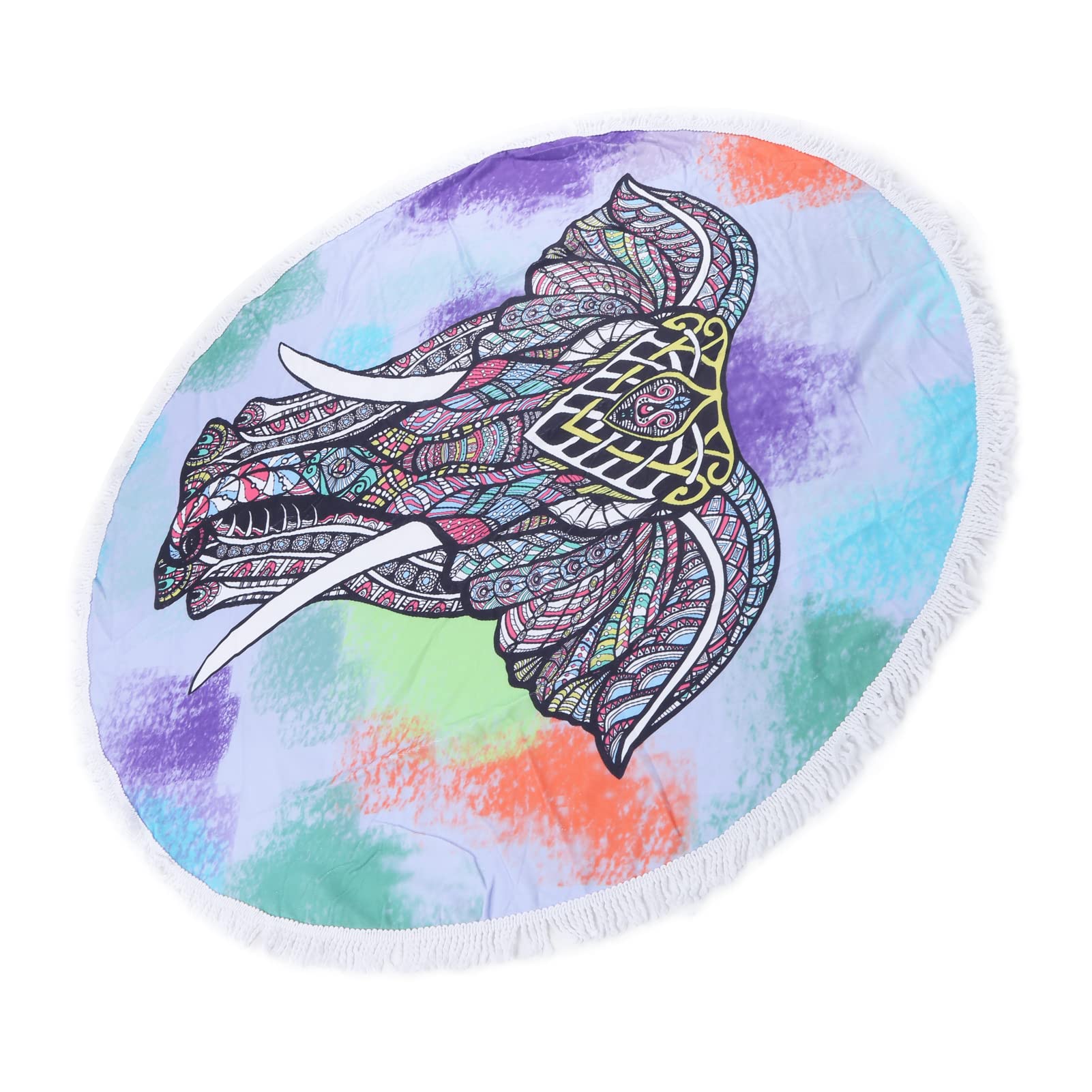 Shanrya Round Microfiber Beach Towel with Colorful Animal Tassels - Super Soft & Absorbent for Yoga, Swimming, Picnics & Summer Outdoor Activities