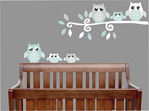 Seafoam Green and Gray Owl Wall Decals