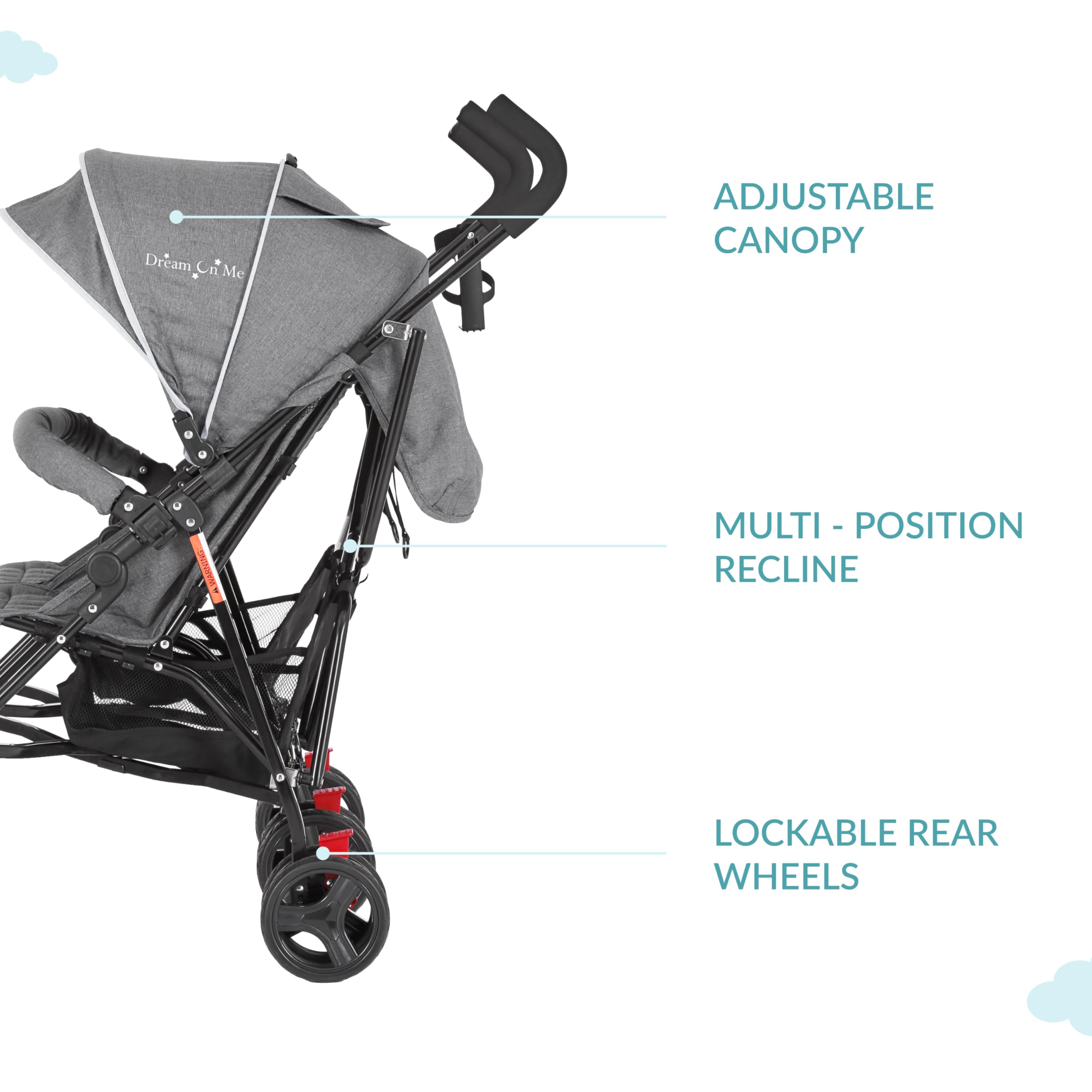 Dream On Me Volgo Twin Umbrella Stroller - Lightweight Double Stroller for Infant & Toddler, Compact Foldable Design with Large Storage Basket & Adjustable Canopy - Perfect for Travel, Shopping, and Daily Walks with Twins