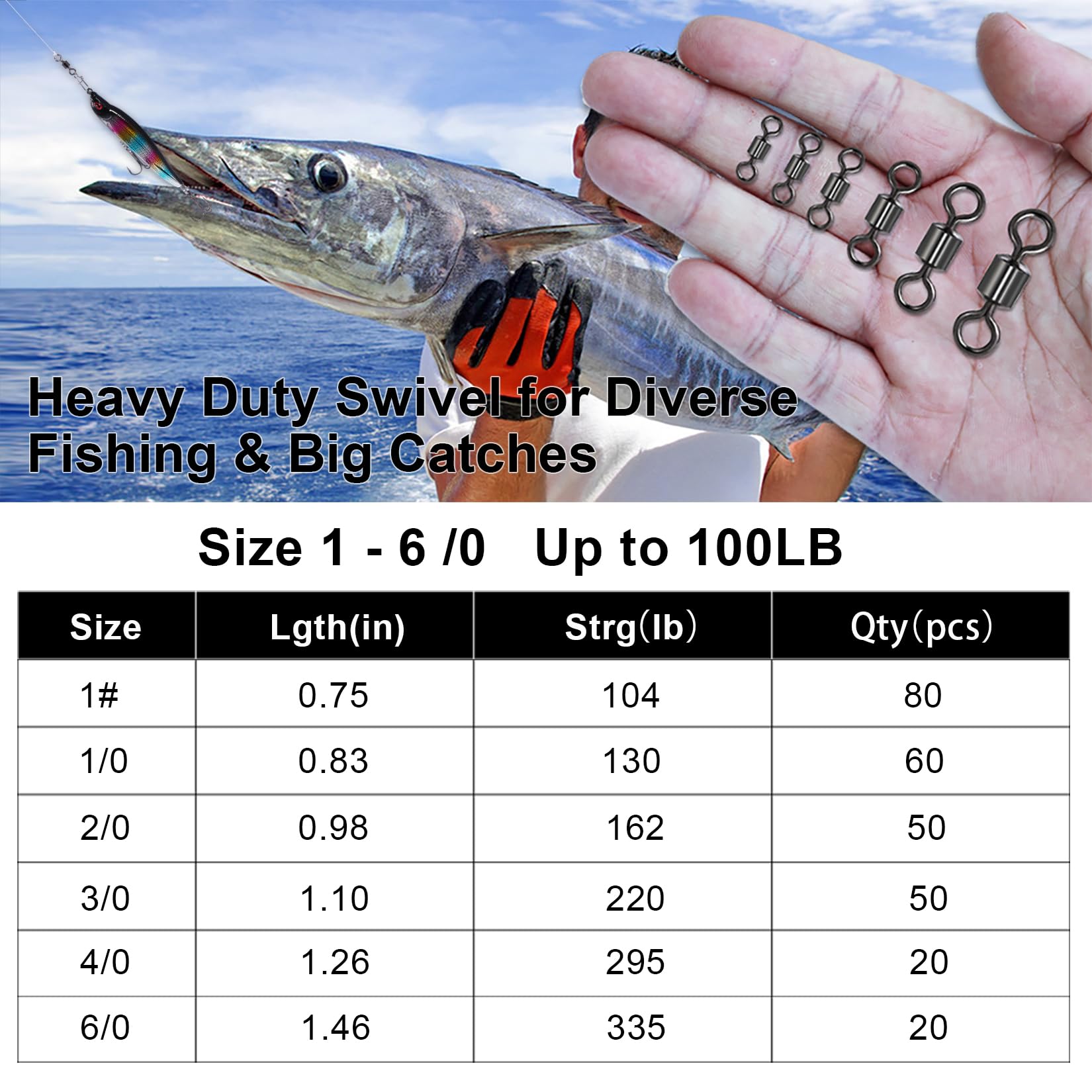High Strength Rolling Barrel Fishing Swivels - Black Nickel Saltwater & Freshwater Fishing Tackle (20Lb to 350Lb) - Perfect for Deep Sea, Lake, and River Fishing Adventures
